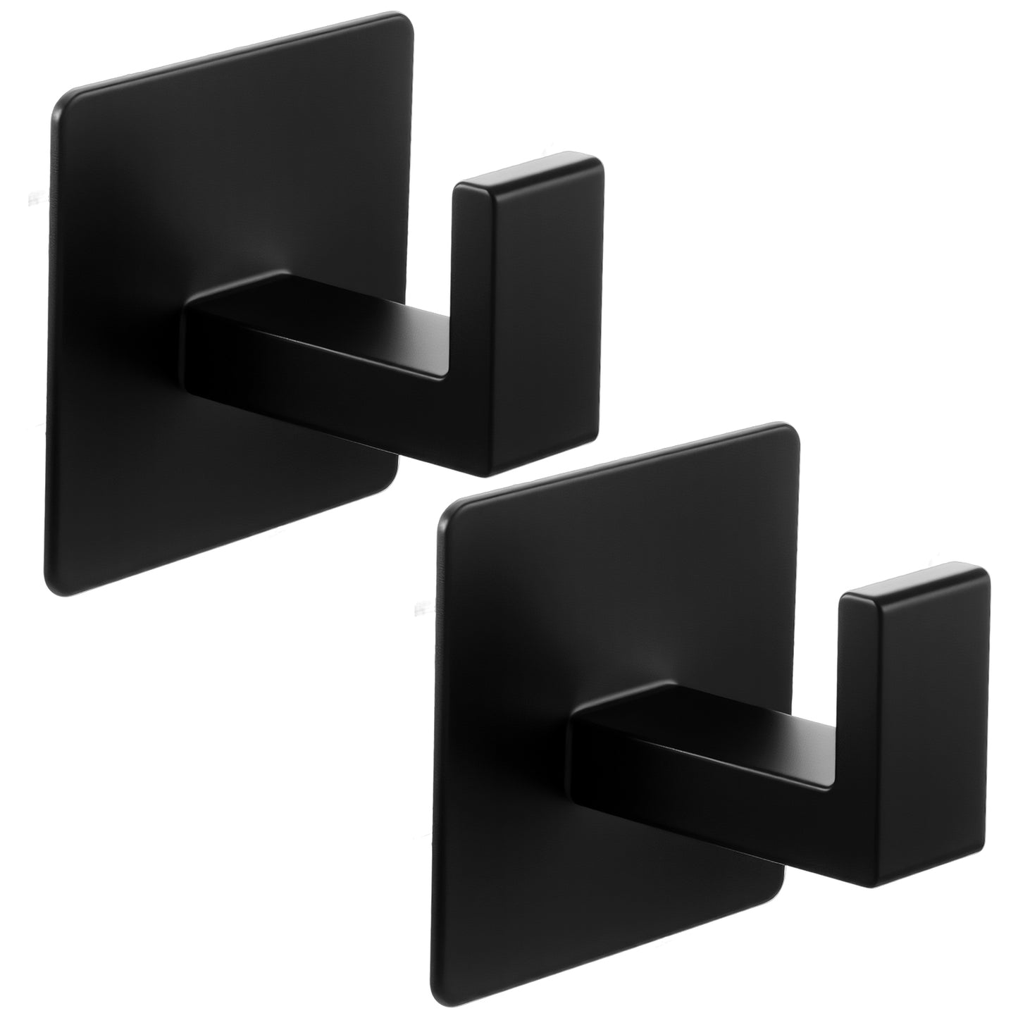 Wanmu 2 Pcs Towel Hooks, Heavy Duty Adhesive Aluminum Towel Holder, Wall Mounted Square Shower Robe Hooks for Hanging Coat Hat Clothes, Door Office Kitchen Bathroom Bedroom Hotel (Matte Black)