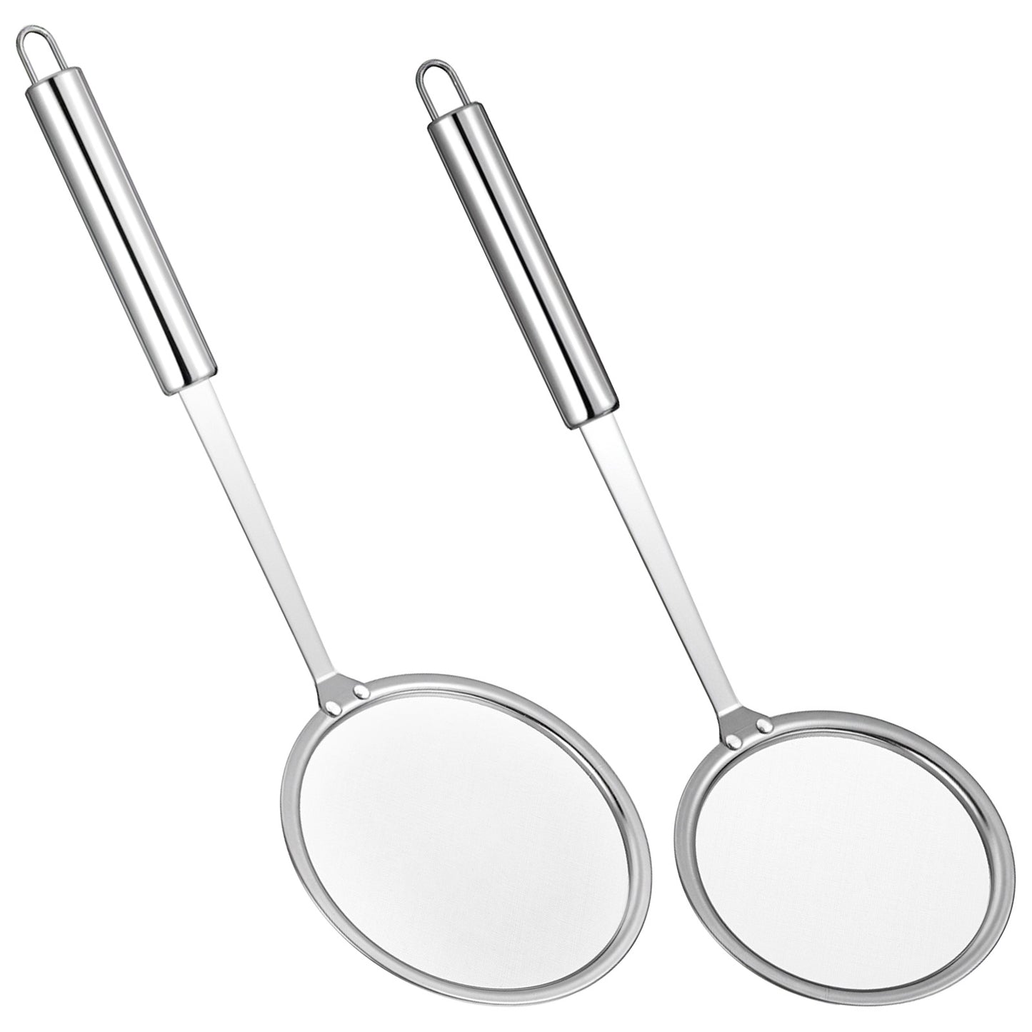 KFHENSOMR 2 Pcs Fat Skimmer Spoon, Stainless Steel Fine Mesh Food Strainer Ladle with Long Handle, Hot Pot Skimmer Kitchen Cooking Oil Filter for Floating Grease, Gravy and Foam (3.9"+5.5")