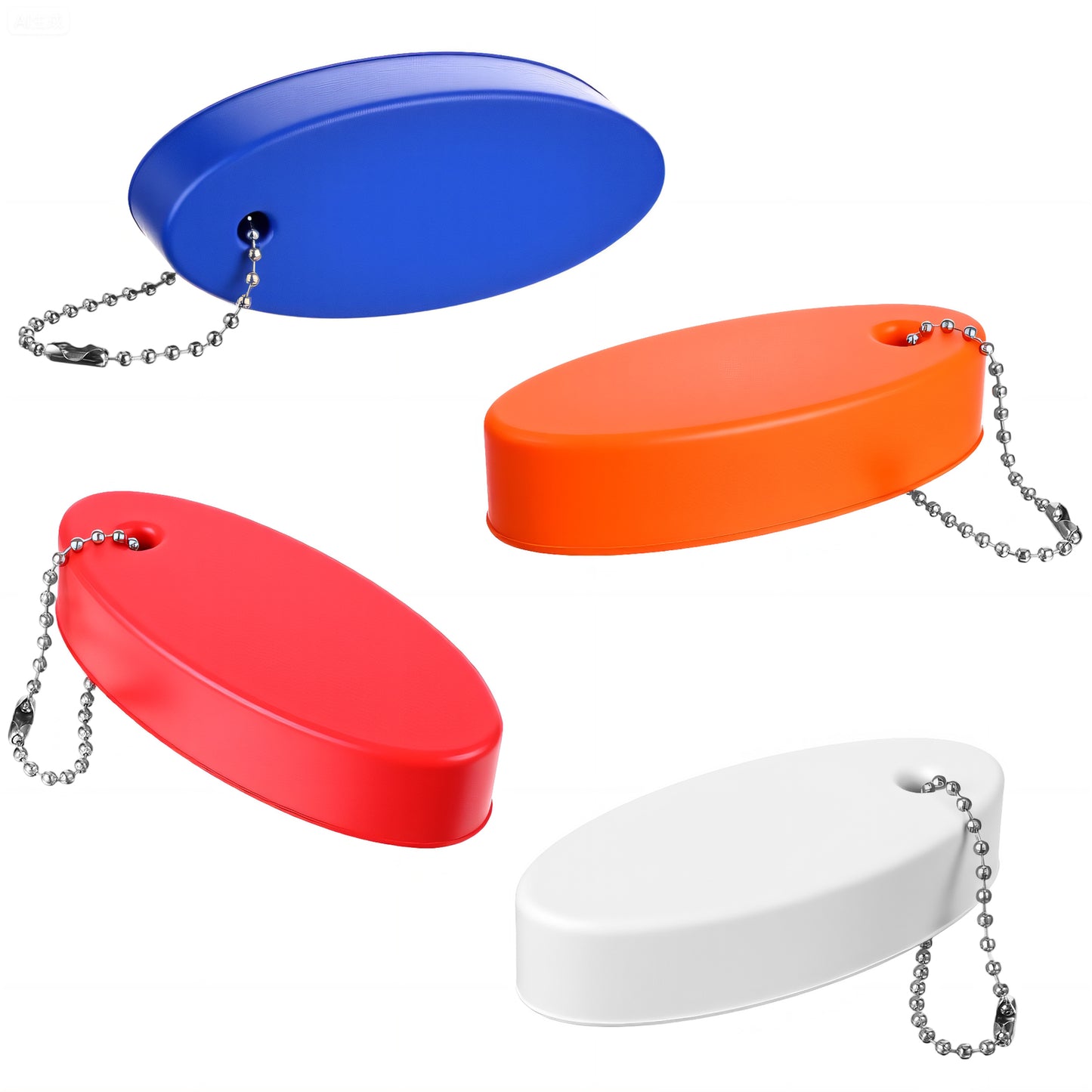 Wanmu 4 Pcs Boat Key Floating Keychain, Waterproof Oval Float Keychain Pendant, Bright Color Key Rings Chain, Water Sports Accessories for Fishing Boating Sailing(Red, Orange, Blue, White)