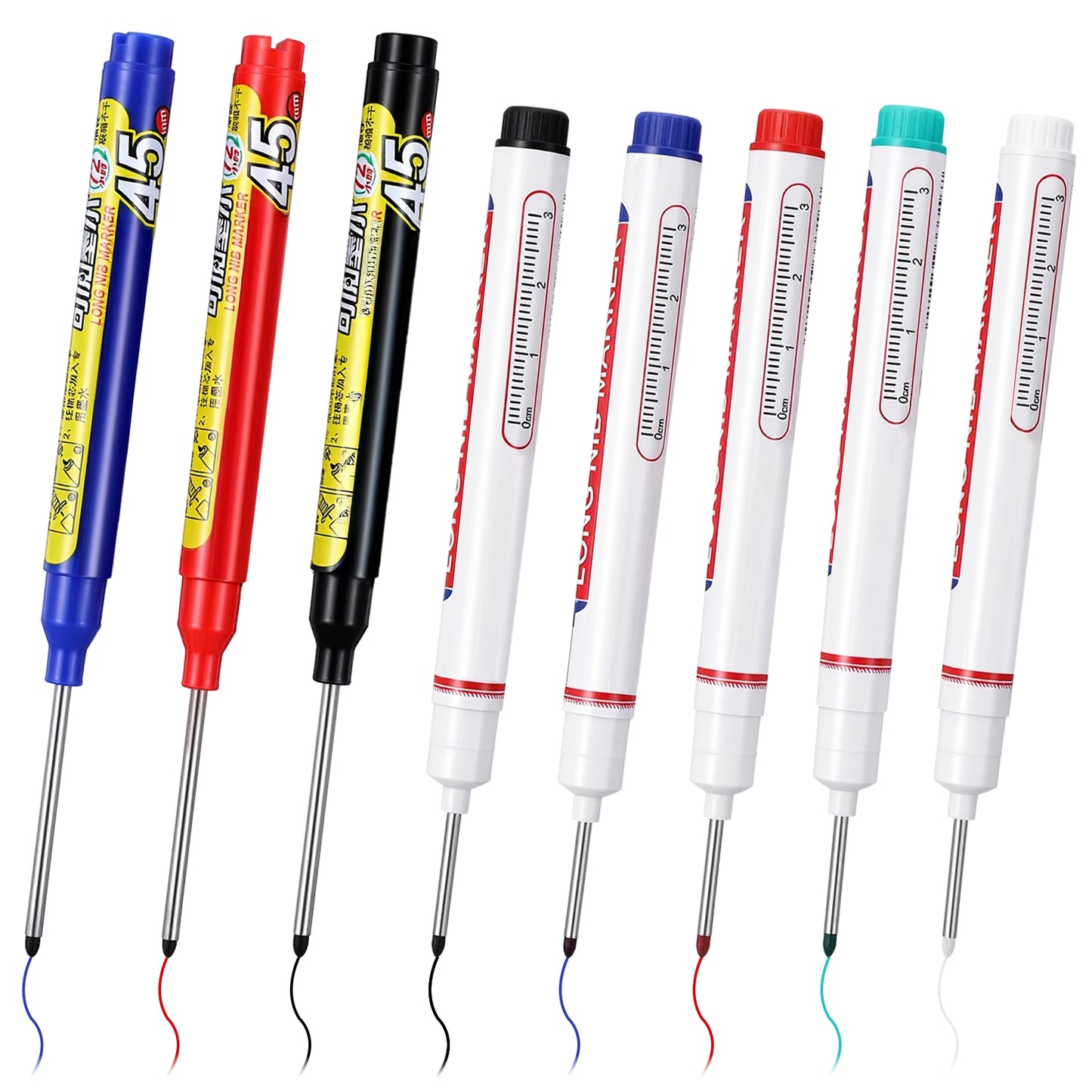 Sibba Long Nib Marker Long Head Deep Hole Marker Pens 8PCS 20mm Waterproof Construction Markers Marking Tool Quick Dry Fine Tip Markers Pen Multi-Purpose Deep Reach Pens For Carpenter Woodworking
