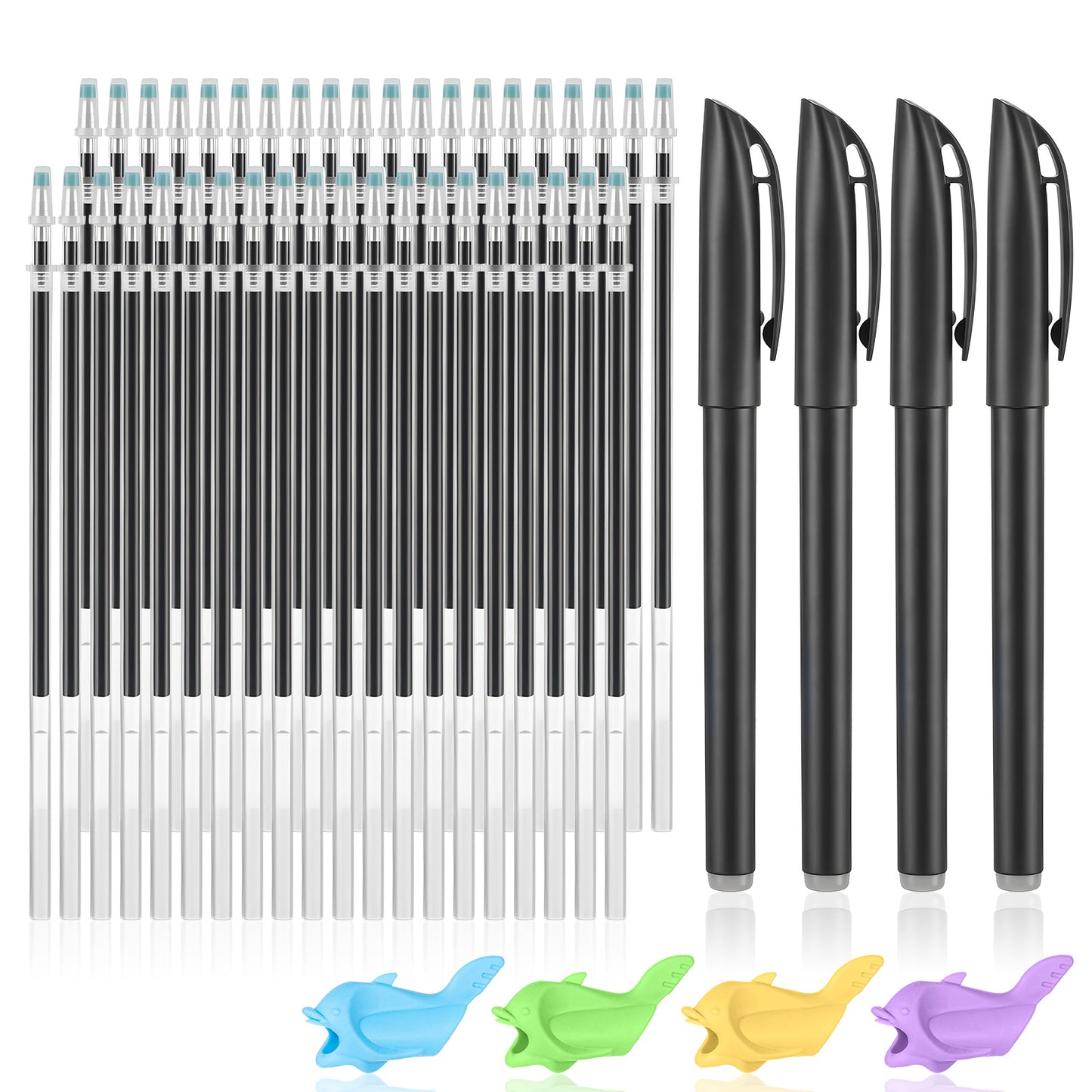 Sibba 48Pcs Magic Pens & Refills for Magic Grooved Writing Practice, Special Disappearing Ink Pen with 40 Ink Refills, 4 Pen Shells, 4 Grips, Reusable Grooved Handwriting Practice for Tracing Writing