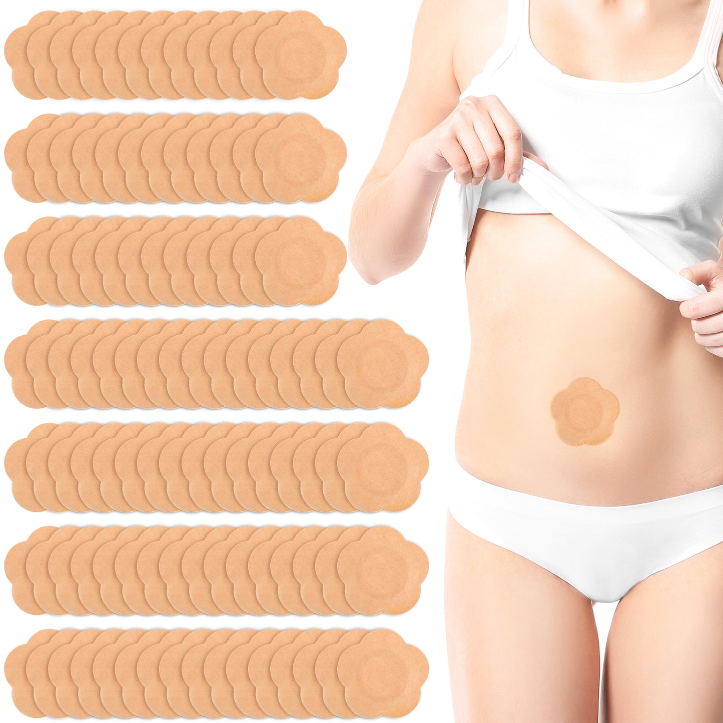 Ocapind 100 PCS Castor Oil Patches, Disposable Castor Oil Pack Wraps Self-Adhesive Medical Pads Portable Belly Button Patch Flower Breathable Anti Leakage No Wash