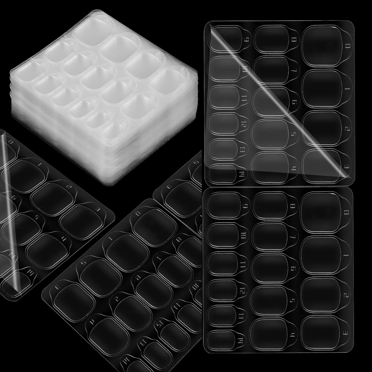 Wanmu 600 Pcs Press on Nail Adhesive Tabs, 15 Sizes Waterproof Clear Nail Glue Stickers, Double Sided Jelly Nails Sticky Tabs for Manicure (40 Sheets)