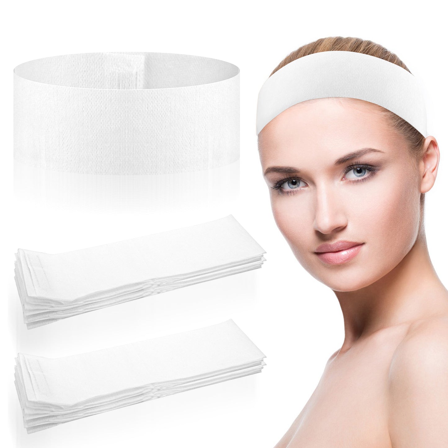 Qianyu Disposable Spa Face Headbands Stretch Face Headband Esthetician Supplies White Soft Non-Woven Wrapped Elastic Makeup Headwraps for Women Girls Skincare Bath and Sport(20)