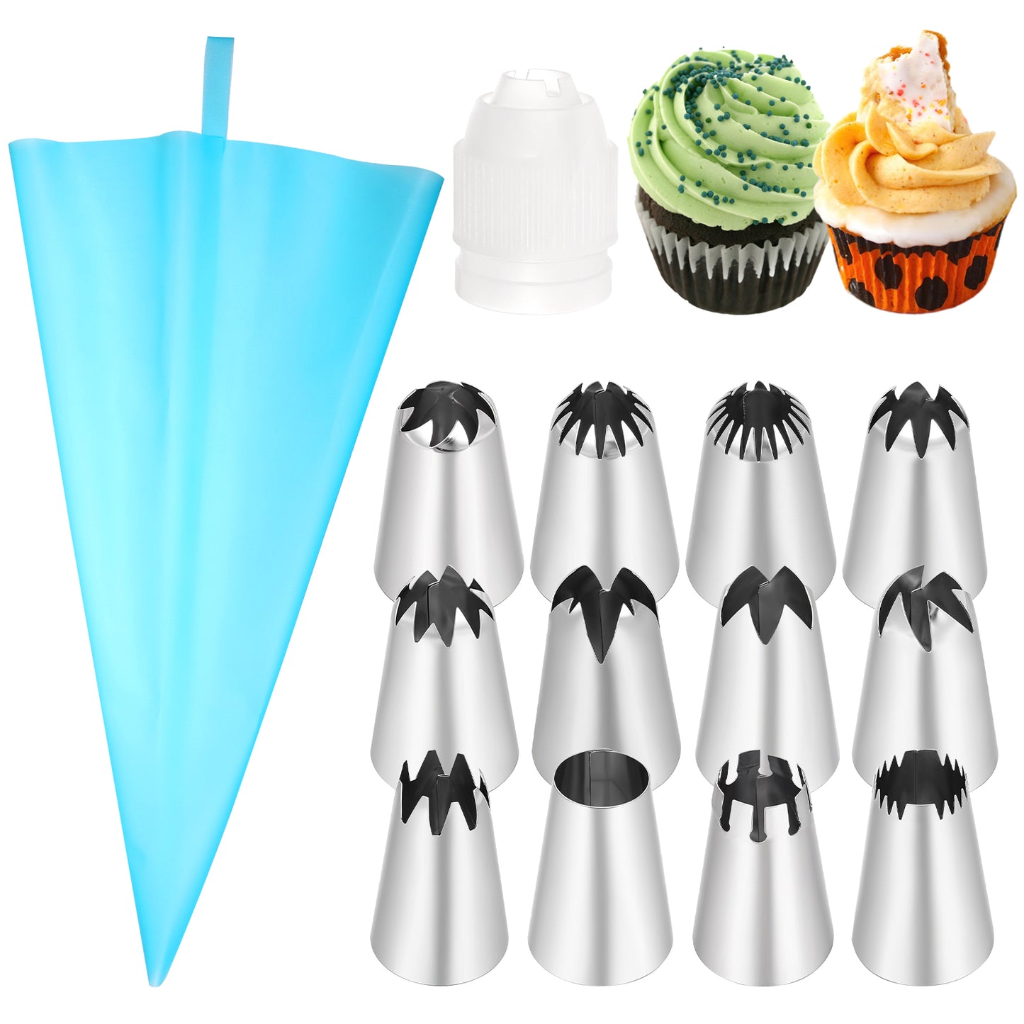 Dimeho 13 Pcs Round Hole Piping Tips Set Stainless Cake Frosting Nozzles Russian Pastry Icing Tips Cupcake Decorating Tool for Baking Cookies DIY Doughnut Cream Bag Puff Pastry Dough