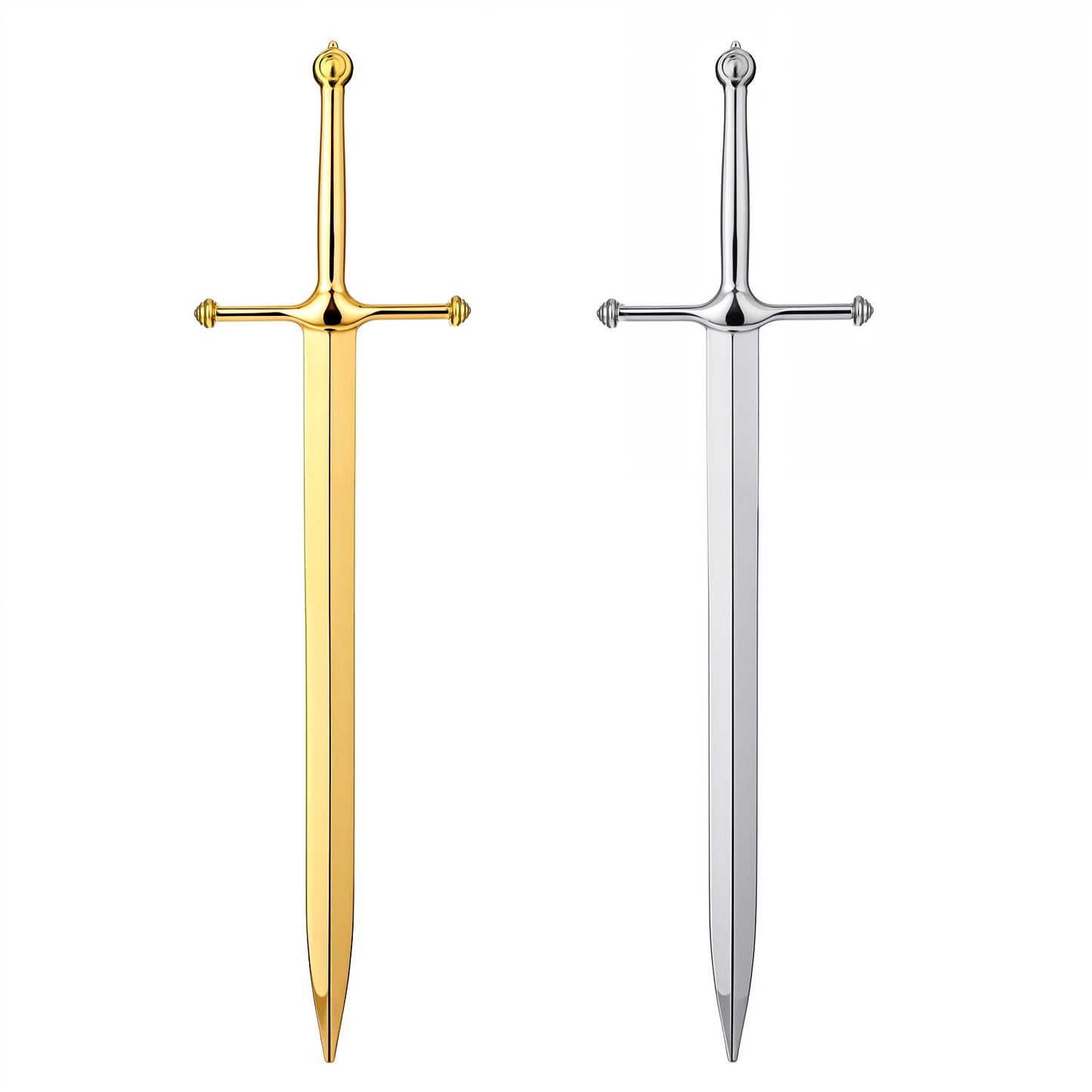 COMNICO 2pcs Silvery Metal Letter Opener, Envelope Slitter Mail Opener Tool Sword Wrapping Paper Cutting Knife Office Home Supplies with Ergonomic Grip Handle (Gold + Silver)
