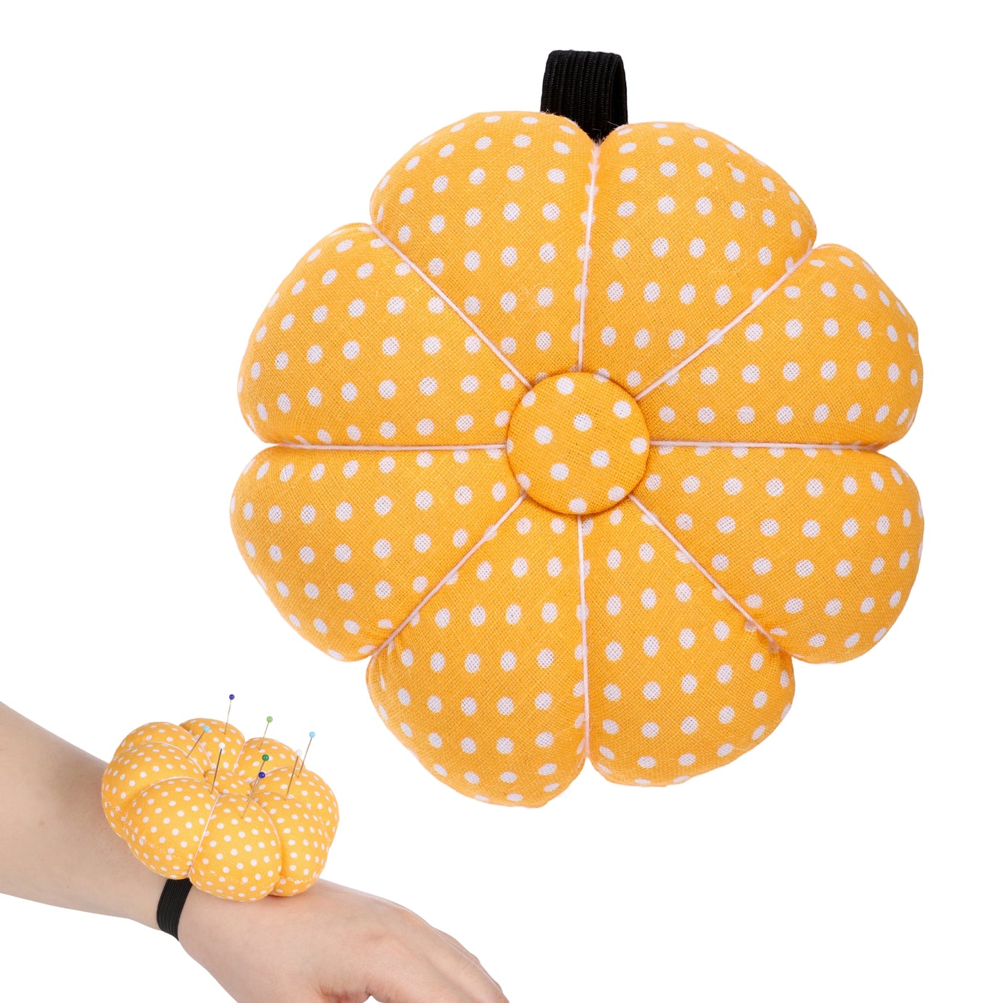 Sibba Wrist Pin Cushion Kit, Needle Pins Cushion with Elastic Strap 48Pcs Sewing Pins, Pumpkin Fabric Cute Wearable Cushions for Needlework or DIY Crafts
