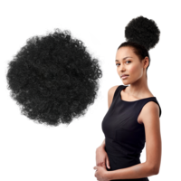 Dimeho Afro Puff Drawstring Ponytail for Black Women, Afro Puff Clip Short Synthetic Kinky Curly Bun Hair Extensions Afro Bun Ponytail Hair Puffs Fluffy High Updo Hairpieces (1B, Natural Black)