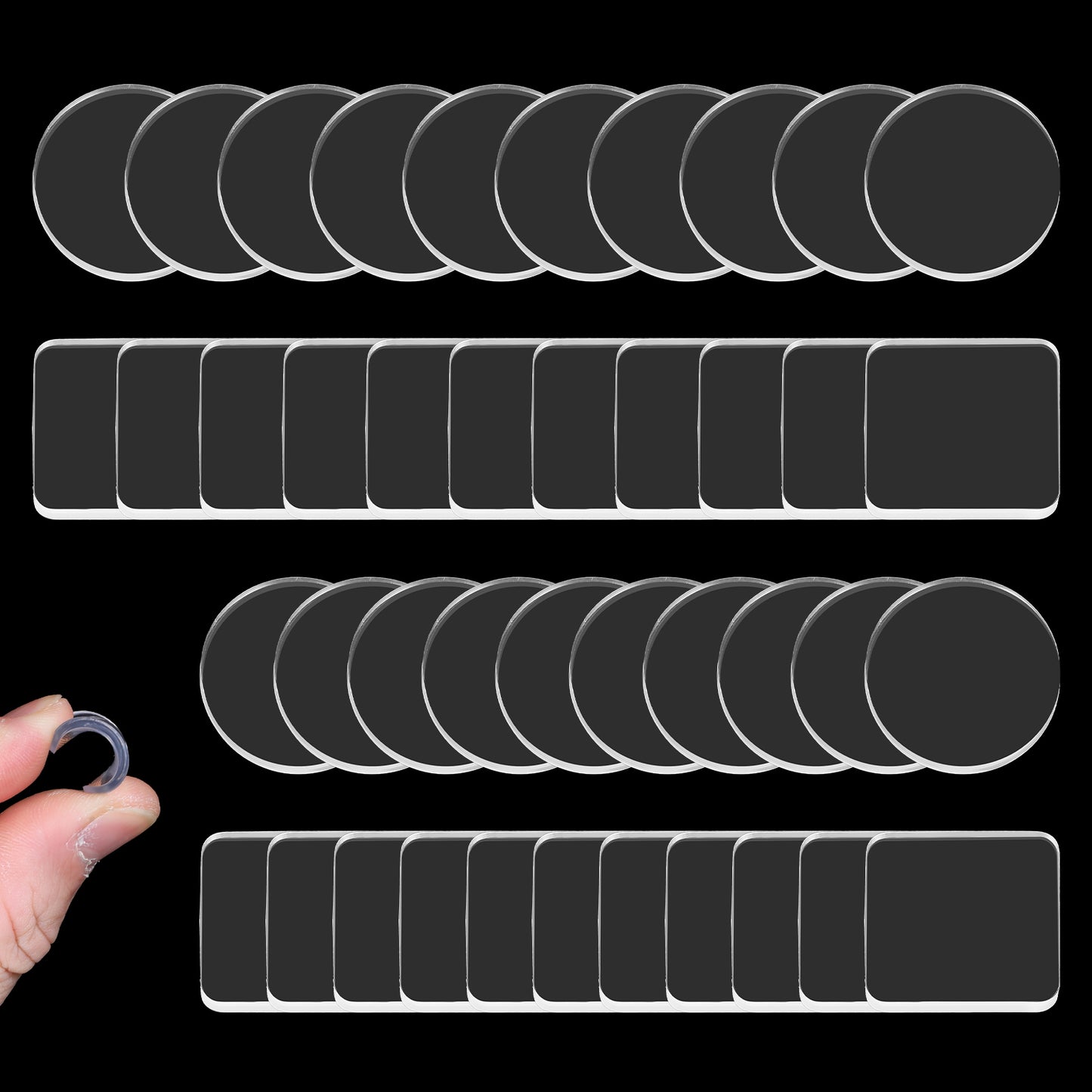 COMNICO Glass Table Top Bumpers, 40Pcs Soft Glass Table Top Anti Slip Pads Transparent Non-Adhesive Rubber Pads Round and Square Rubber Grippers for Table Kitchen Cabinets Laptop 2mm Thickness
