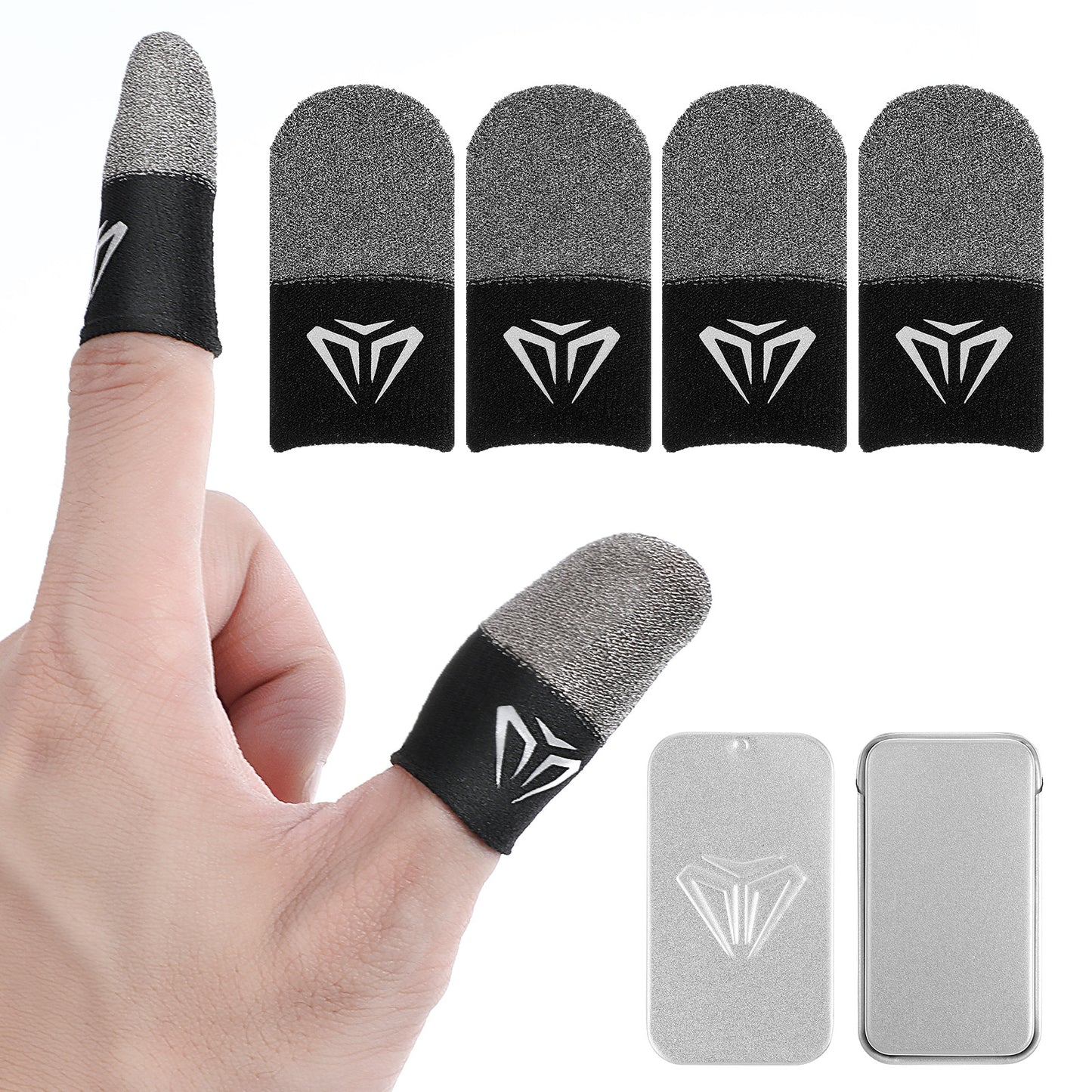 Gjinxi Thumb Sleeves for Mobile Gaming, 4 PCS Silver Fibre Touch Screen Finger Sleeves, Ultra Thin Anti Sweat Thumb Sleeve Finger Covers Phone Tablet Touchscreen Fingers Gloves Protectors for Gamers B