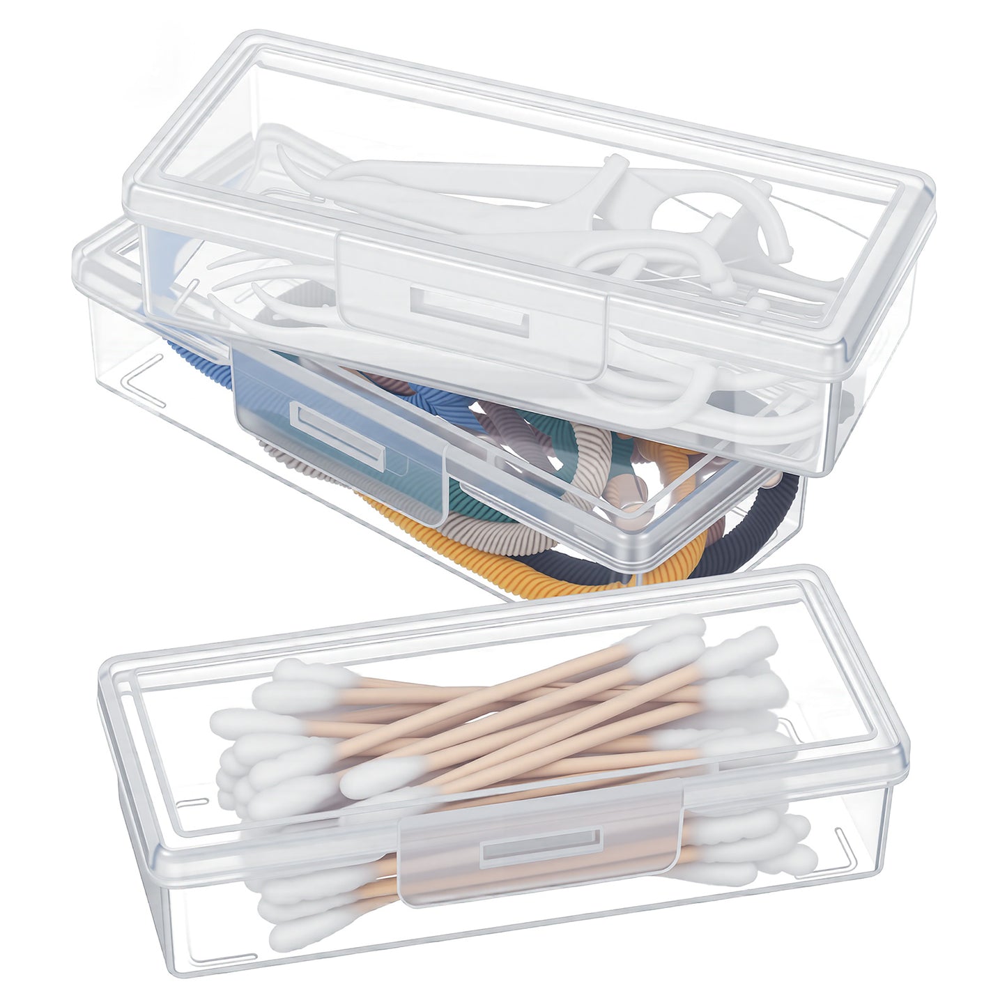 Hadnves 2 Pcs Cotton Swab Holder for Travel Portable Clear Plastic Storage Containers Small Dental Floss Cotton Pad Holder Travel Floss Picks Case with Dustproof Lid for Small Items