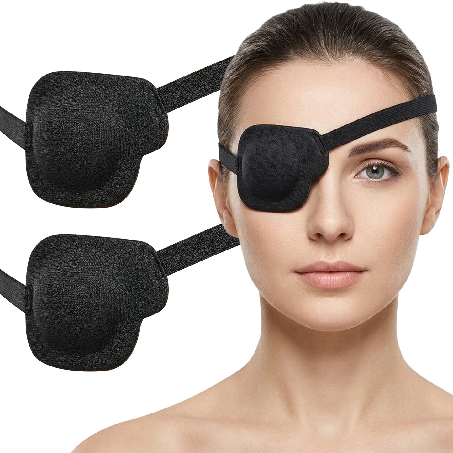 WLLHYF Eye Patches for Adults and Kids, 2 Pcs 3D Medical Eyepatch Black Adjustable Amblyopia Lazy Eye Patches for Left Right Eyes After Surgery Amblyopia Strabismus
