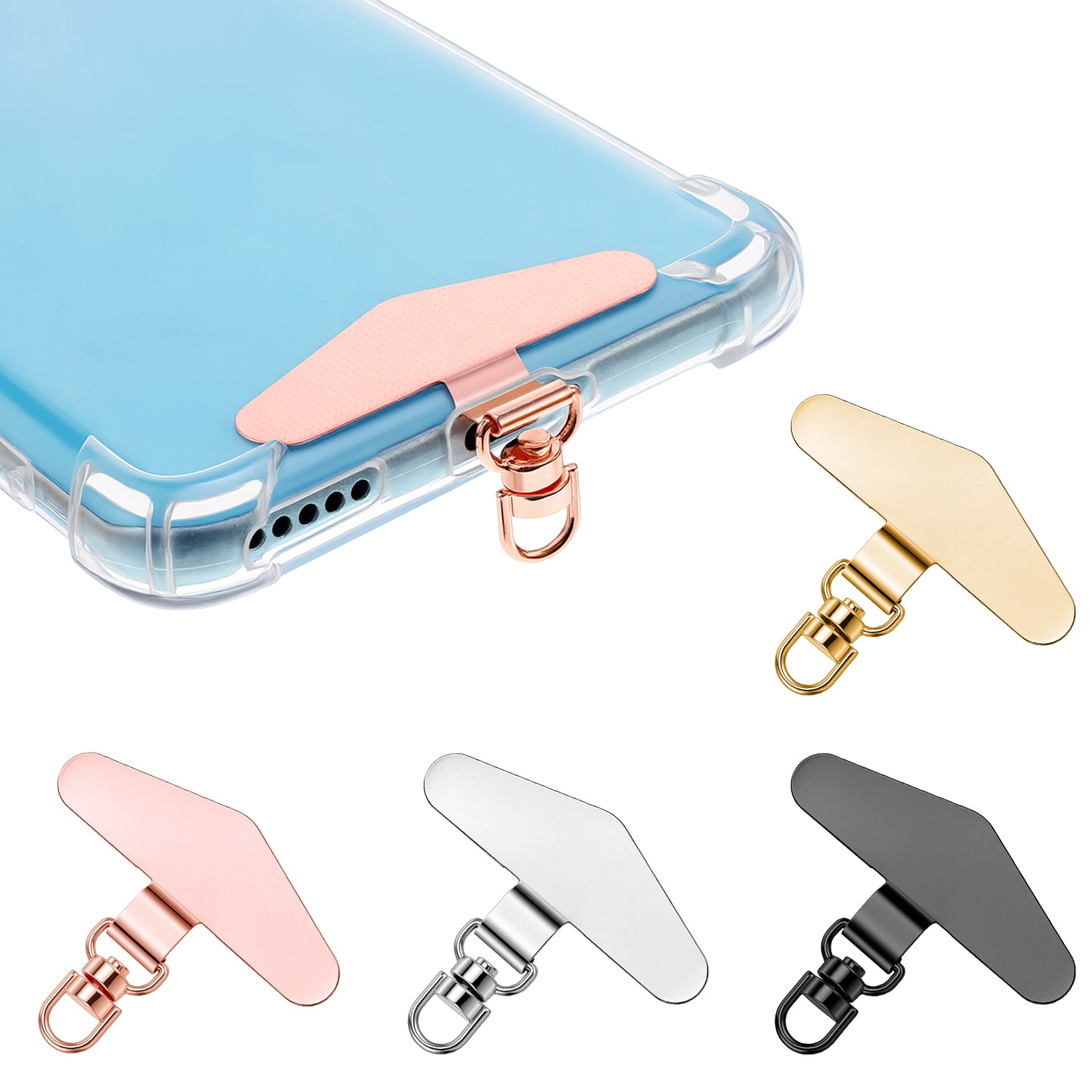 Sibba 4 PCS Phone Tether Tab 360° Rotatable Ultra-Thin Stainless Steel Phone Lanyard Patch Pad, Universal Metal Cellphone Strap Patches without Adhesive for Most Smartphone Wristband Crossbody Strap