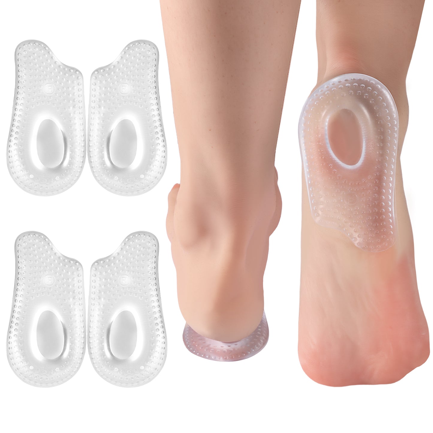 Sibba 2 Pair Plantar Fasciitis Heel Cups, Heel Inserts for Achilles Tendonitis, Plantar Fasciitis, Shock Absorption, Plantillas para Espolon Calcaneo, Gel Heels Cushions and Cups, Large