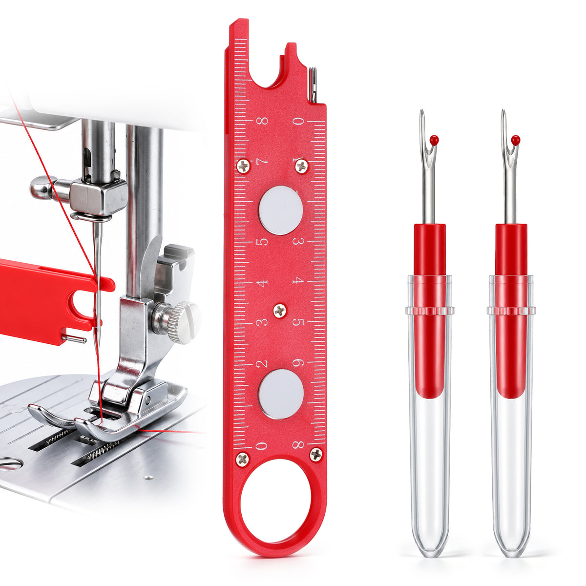Hadnves Sewing Machine Needle Threader with 2 Seam Ripper Anti-Prick Design
