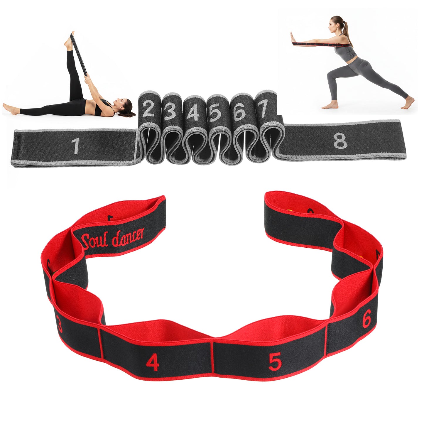 Hadnves 2 Pcs Fitness Resistance Band 8-Section Number Stretch Training Bands with Clear Markings Elastic Exercise Bands for Body Stretching Shaping Yoga Pilates Home Fitness Glutes