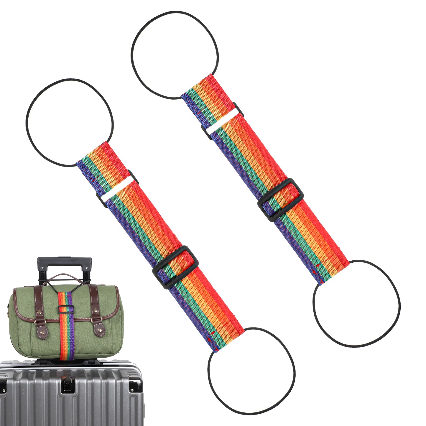 YUXIANLB 2pcs Strong Adjustable Luggage Connector Straps, Multi Use Durable Flexible Durable Elastic Accessories Fastening Belt Easy to Travel Suitcase for Securing Bags Backpacks