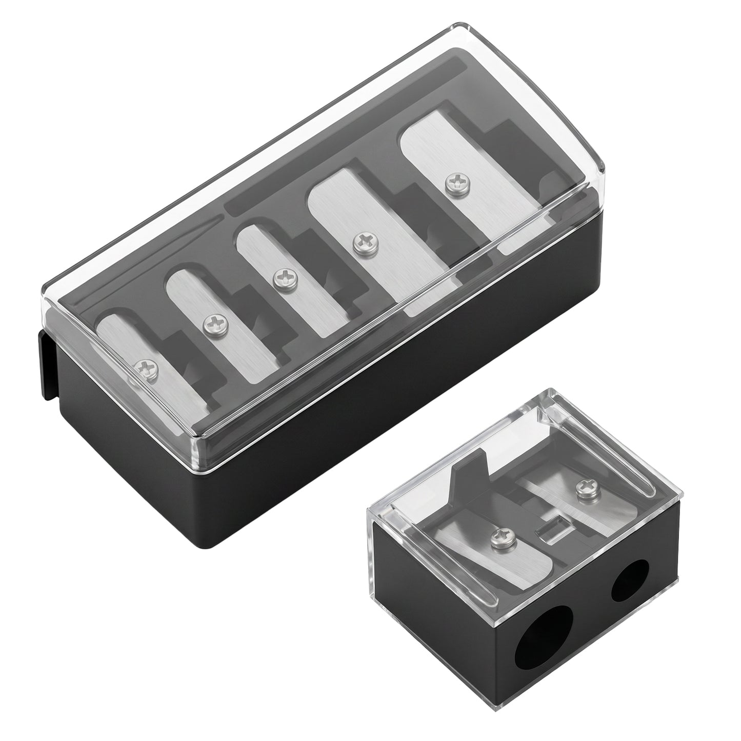 2 Pcs Makeup Pencil Sharpener 5 and 2 Hole Cosmetic Pencil Sharpener Portable Makeup Eyeliner Pencils Sharpeners Universal Cosmetic Manual Tools for Eyeliner Lip Liner Eyebrow Thick Thin Pencils