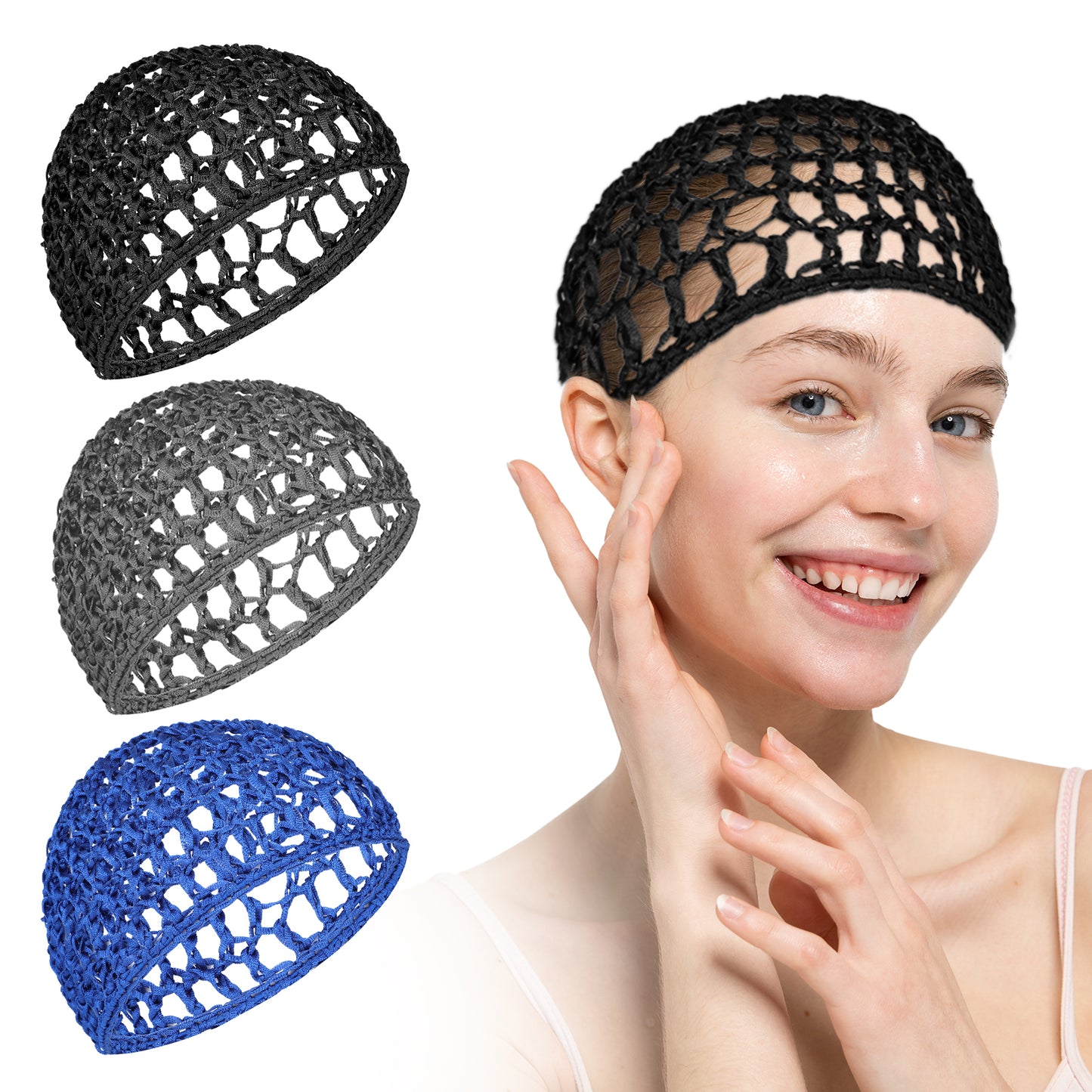 Sibba 3 PCS Wig Cap Hair Net Sleeping Bonnets Mesh Hair Net Rayon Knit Snood Hairnets Elastic Bands Wrap Grip Crochet Braided Satin Women Crocheted Sleep Cap Head Making for Sew Headwear Night Hats