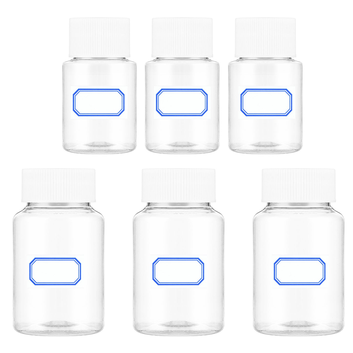 6Pcs Clear Pill Bottle Empty Plastic Pill Containers Medicine Reagent Chemical with Screw Caps Wide Mouth Lab Bottle Sealed Leak-Proof for Capsules Vitamins Containers with Labels Travel