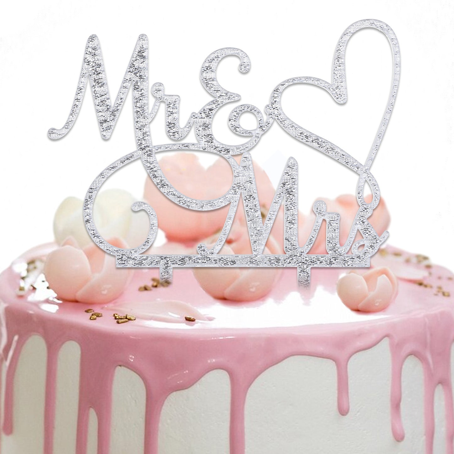 Sibba Mr and Mrs Cake Topper Decoration Glitter Wedding Cake Topper Anniversary Cupcake Picks Party Decorations Supplies Card Decor Pantry Staples Cooking Baking for Bride Groom Engagement