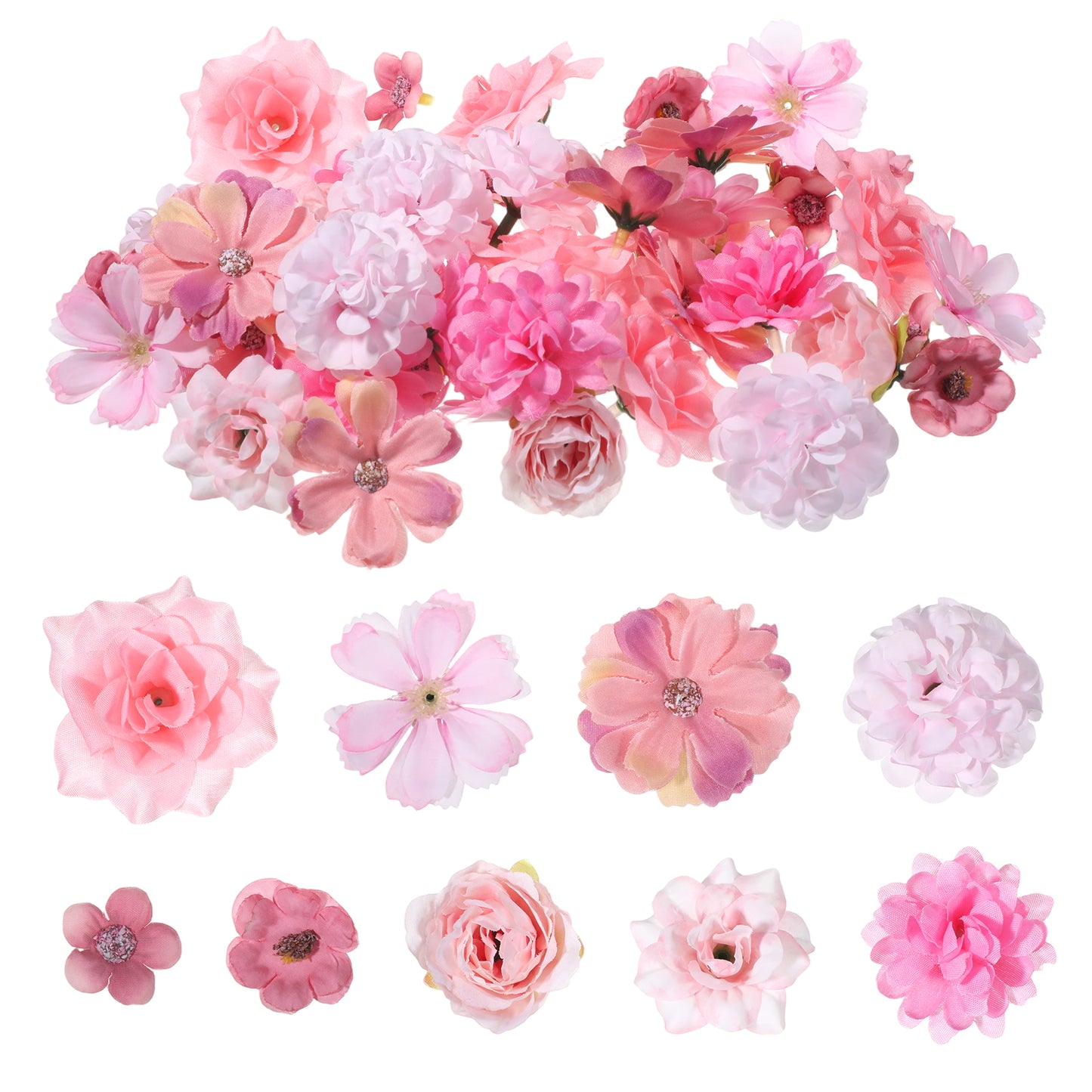 Hadnves 50 PCS Faux Flowers Heads Artificial Flower Mini Silk Flower Rose Bulk DIY Craft Supplies Wreath Embellishments for Wedding Bridal Party Baby Shower Graduation Cap Home Decoration Pink