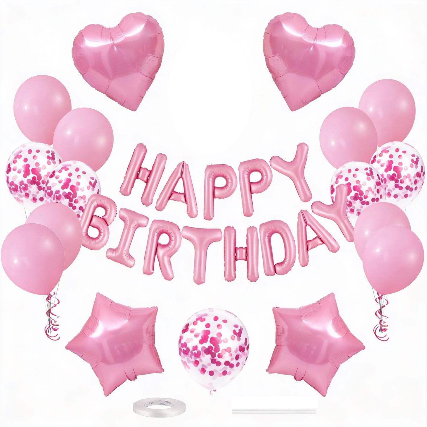 Ptwola 30 Pcs Happy Birthday Balloons Banner 16 Inch Pink Birthday Heart Star Balloons birthday Party Decorations Supplies Glitter Party balloons for Adults Men and Women Theme Decor