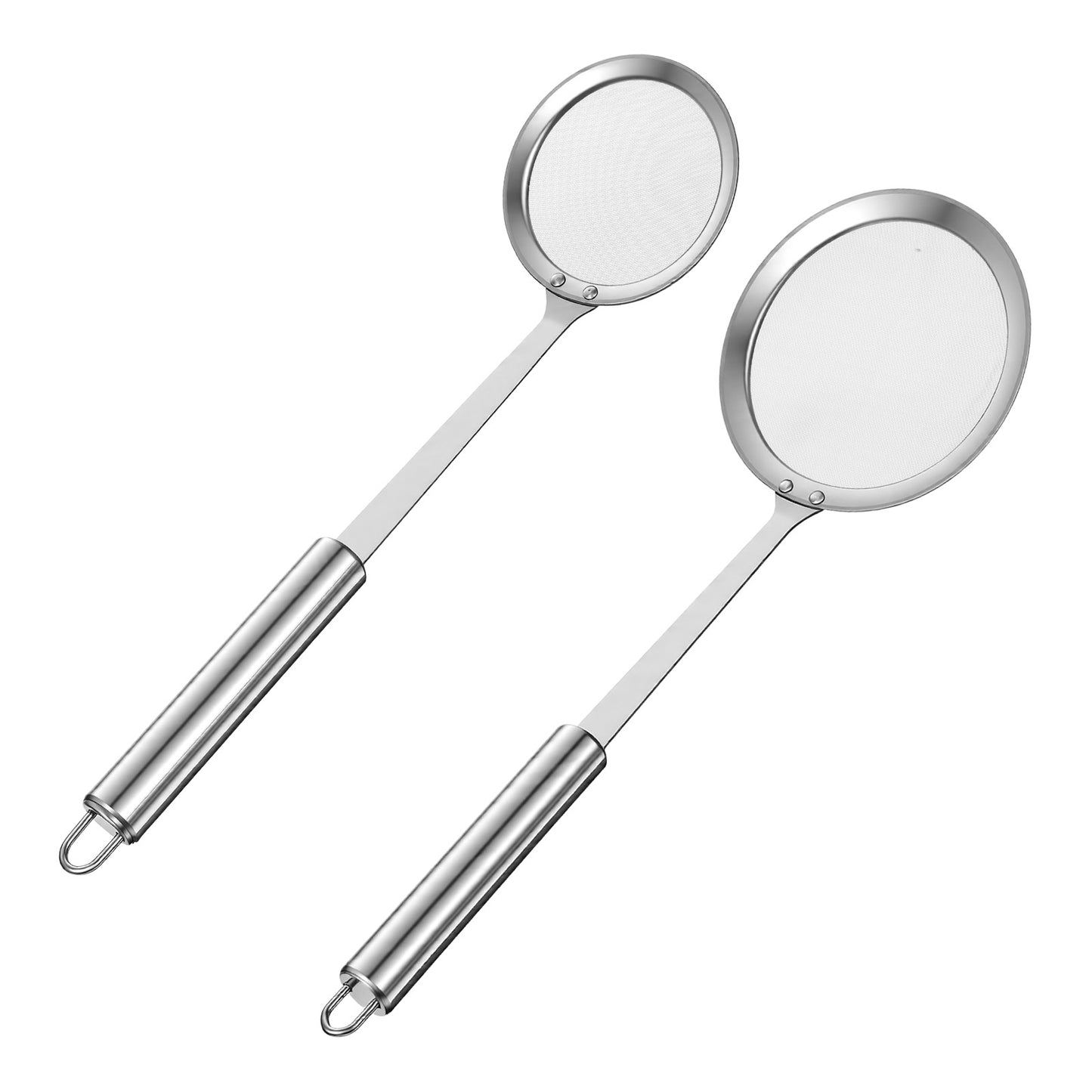Wanmu 2Pcs Fat Skimmer Spoon Stainless Steel Skimmer Strainer Fine Mesh Sieve with Long Handle Hot Pot Oil Separator Spoon for Floating Grease Gravy and Foam(10.5+7.7cm)