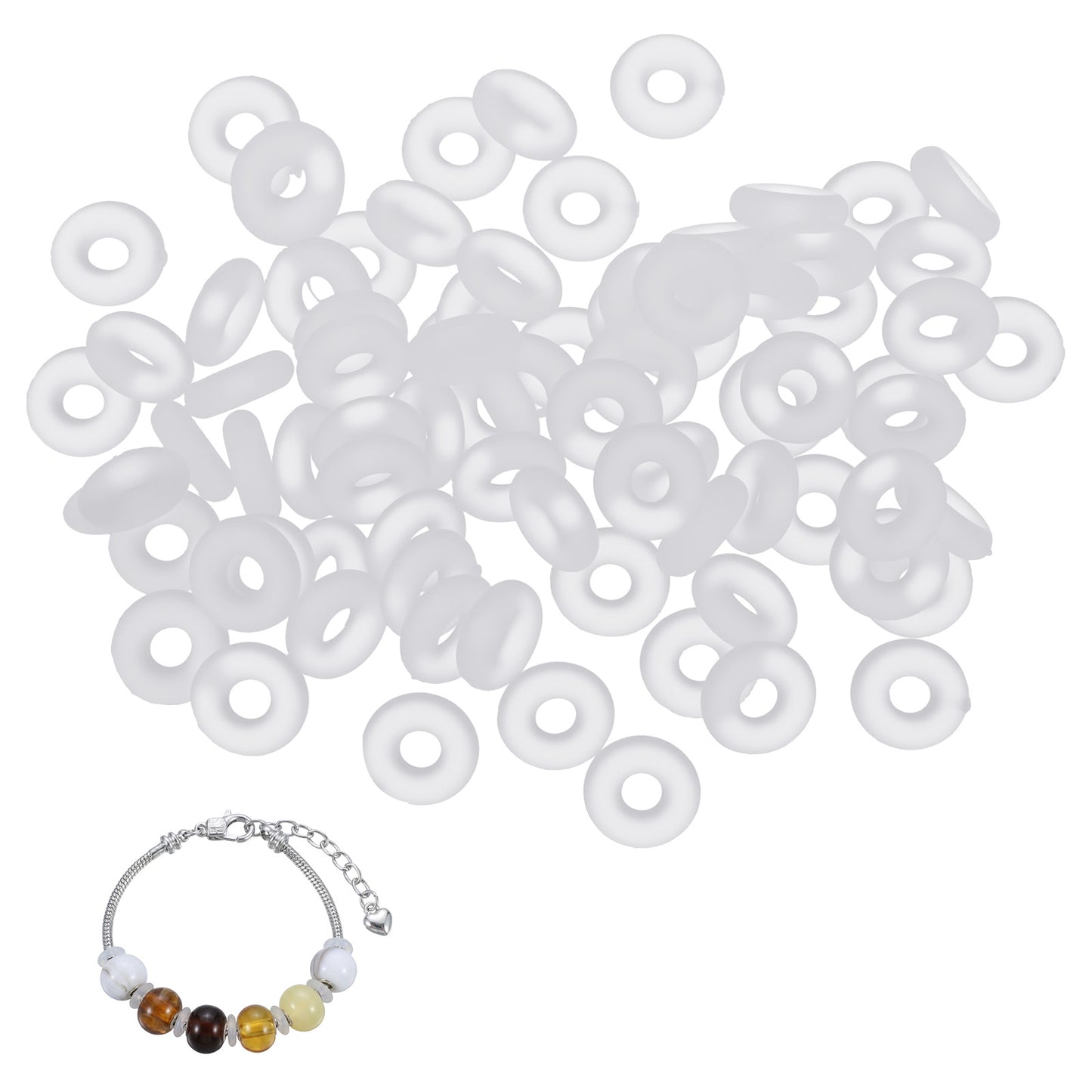 Hadnves 400 PCS Silicone Stopper Beads 6mm Charm Bracelet Spacers Silicone Rubber Bracelet Stopper for DIY Bracelets Necklace Jewelry Making Use Alone or with Clip Lock Spacer Charm