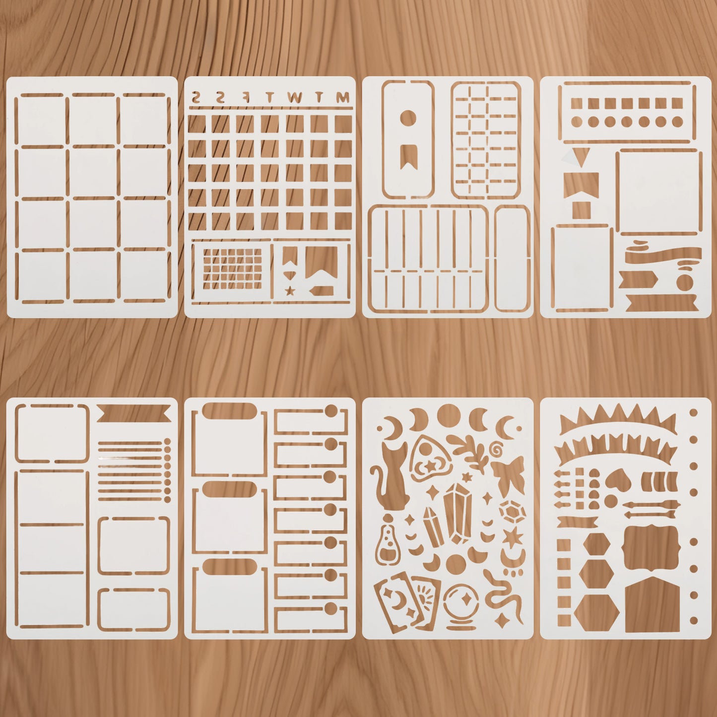 8Pcs Journal Stencils Planner Stencil DIY Drawing Templates Happy Planner Stencils Journaling Supplies Accessories for Notebook Cards Scrapbook Journal Planners Cards Decorations DIY