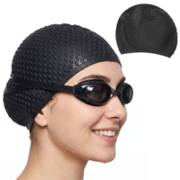 QFGasre Silicone Swim Cap Large Swim Cap Long Hair Glossy Non-Slip Swimming Caps for Long and Short Hair Waterproof Ear Design Swimming Hat Bathing Caps to Keep Hairs Dry