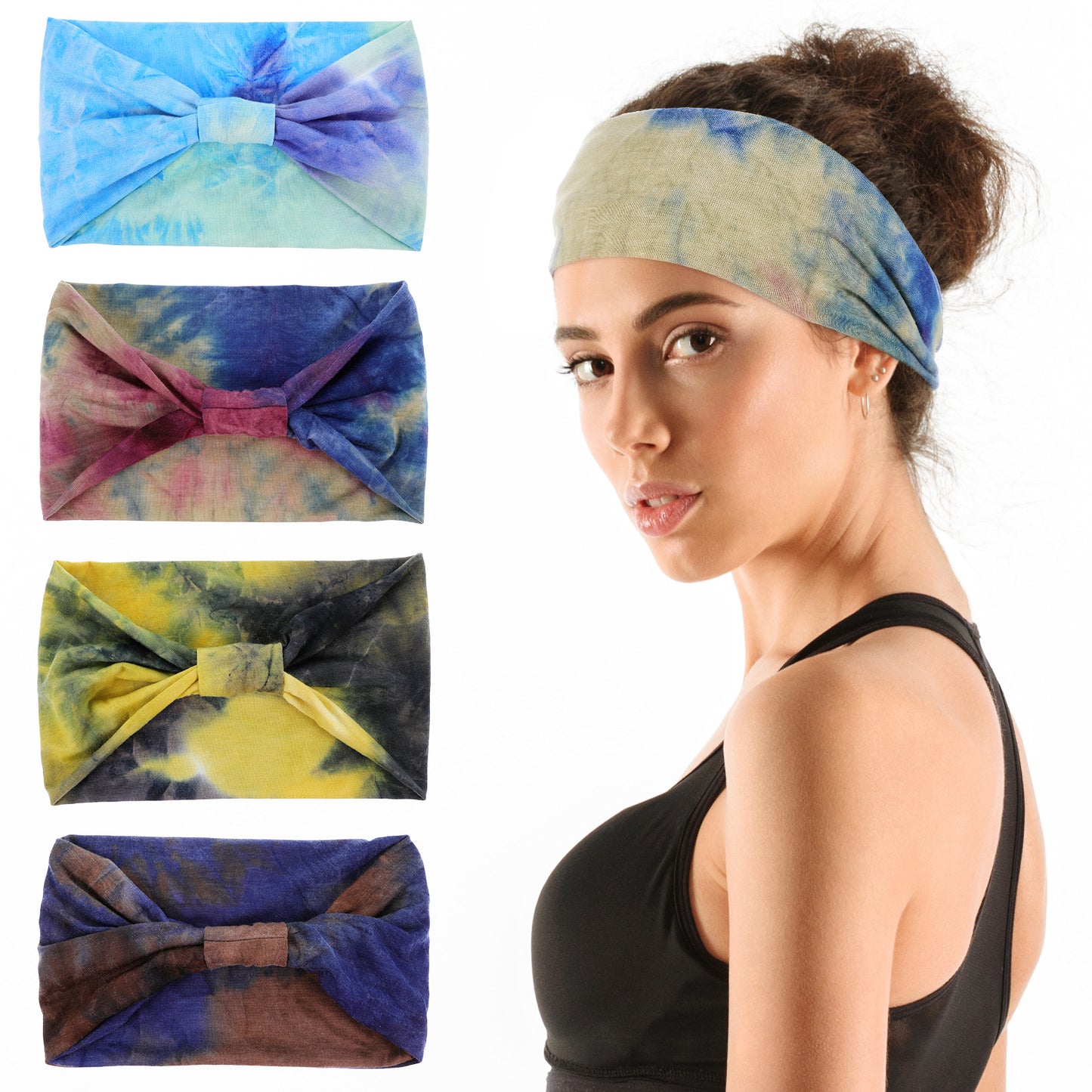 Sibba Wide Headbands 4 Pcs Women Knotted Headband Stretchy Head Wraps Non Slip Headpiece Elastic Scarf Headband Hair Accessories Bands Portable Hair Ties for Women Travel Yoga