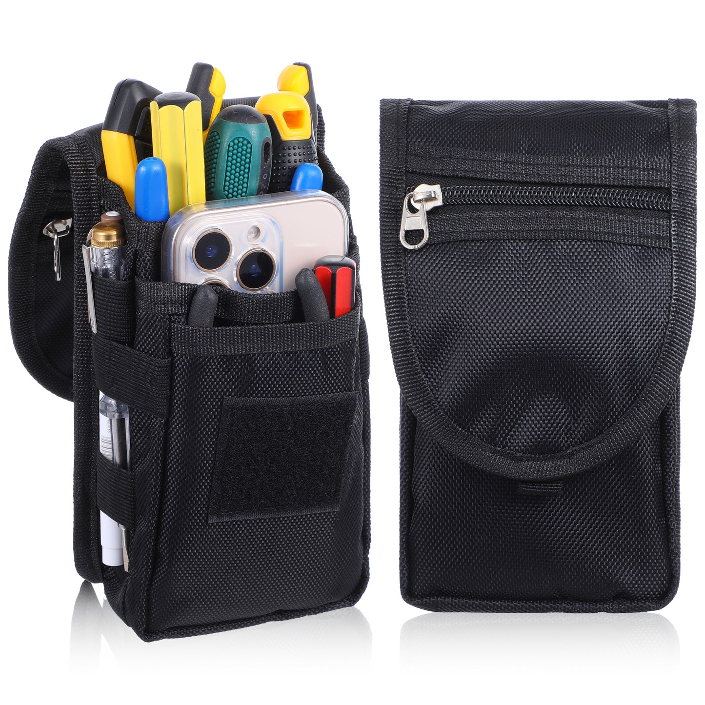 Belt Tool Pouch Small Utility Pouches EDC Pocket Organizer Cell Phone Holder Multi Pockets Tool Waist Belt Bags Heavy-Duty Nylon Organizer for Electricians Handymen Work Maintenance Dailylife Hiking