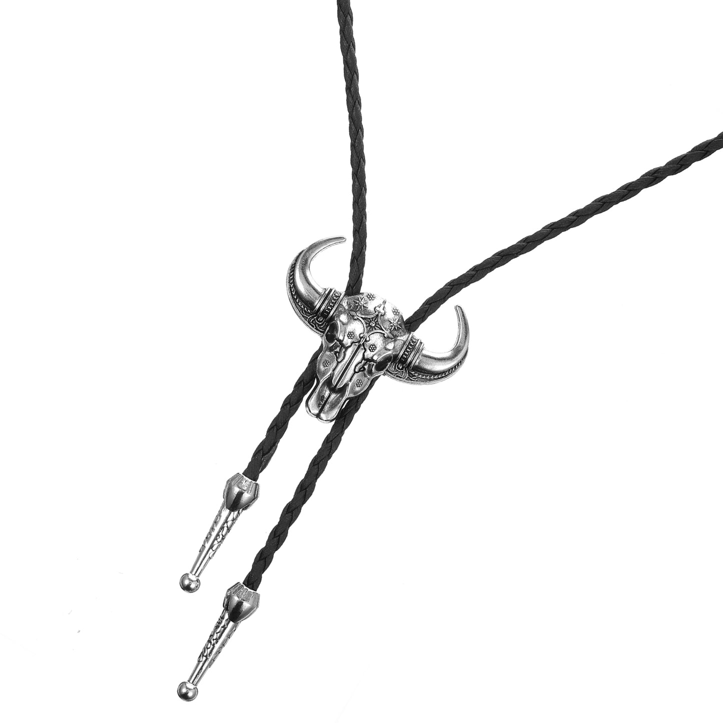 QFGasre Bolo Tie for Men Cowboy Leather Necklace Western Silver Cow Western Leather Bolo Necktie Necktie Cowboy Tie Handmade Halloween Costume Accessories Gift Men Women