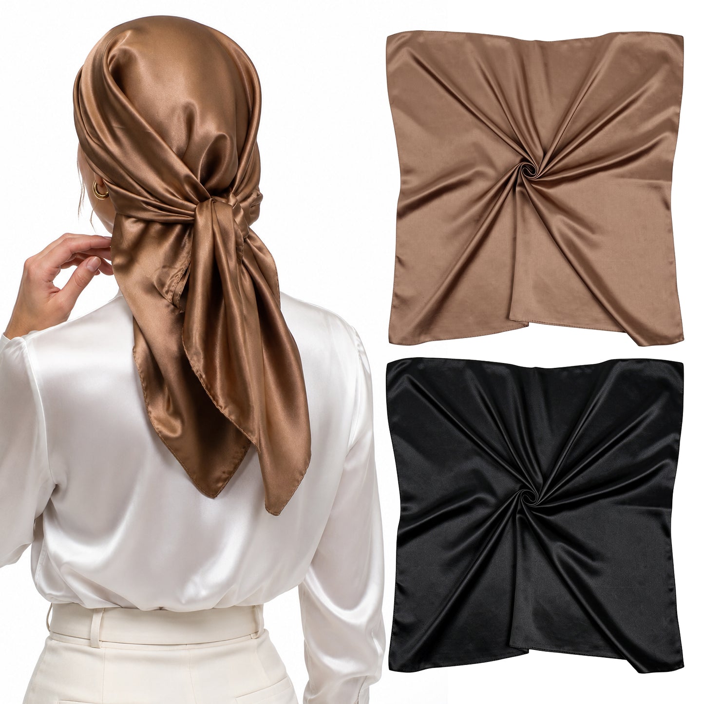 Hpmjz 35'' Square Satin Scarf Silk Hair Scarf for Women Sleeping Head Wrap