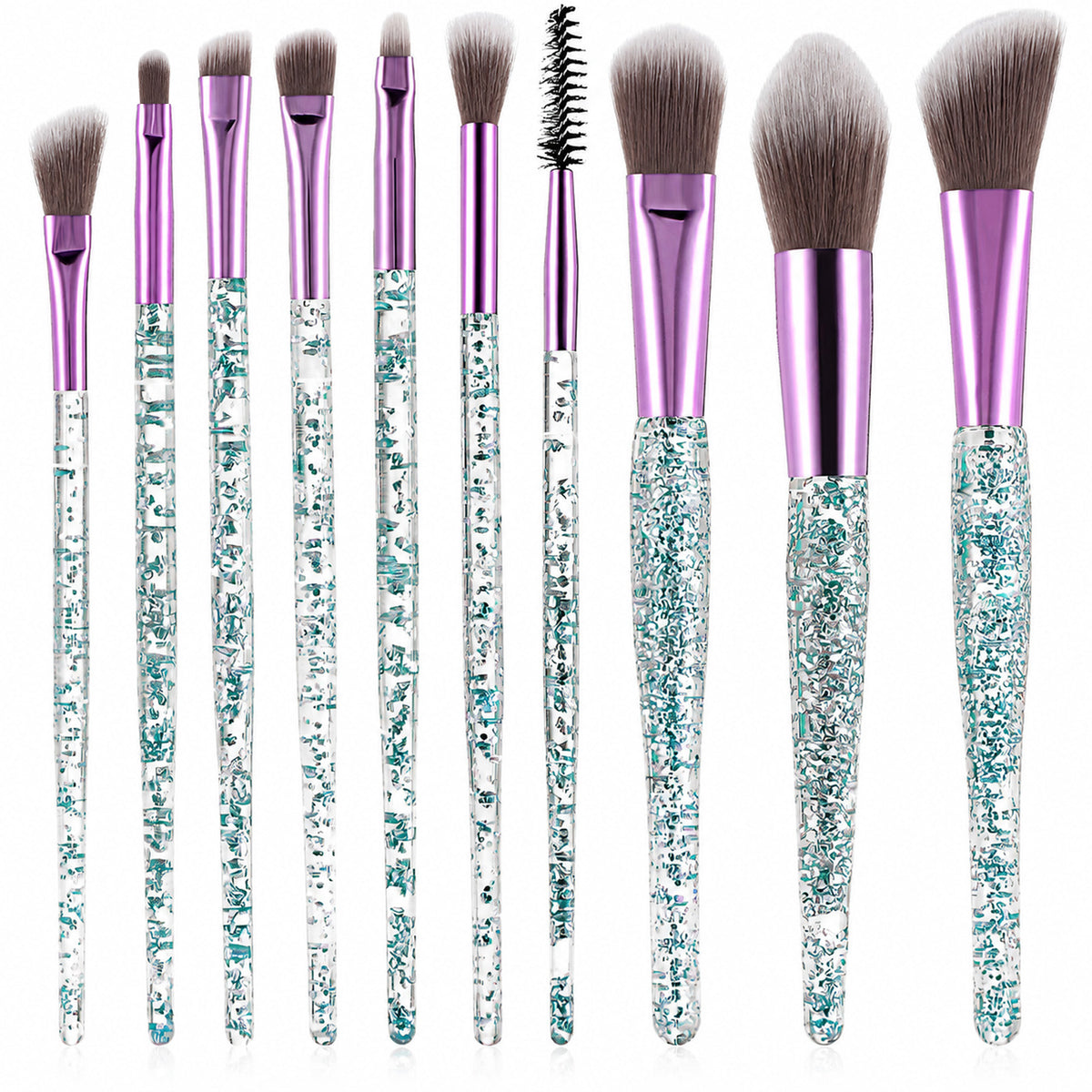 10 Pcs Glitter Crystal Makeup Brush Set Face Blending Brushes Tools Kit