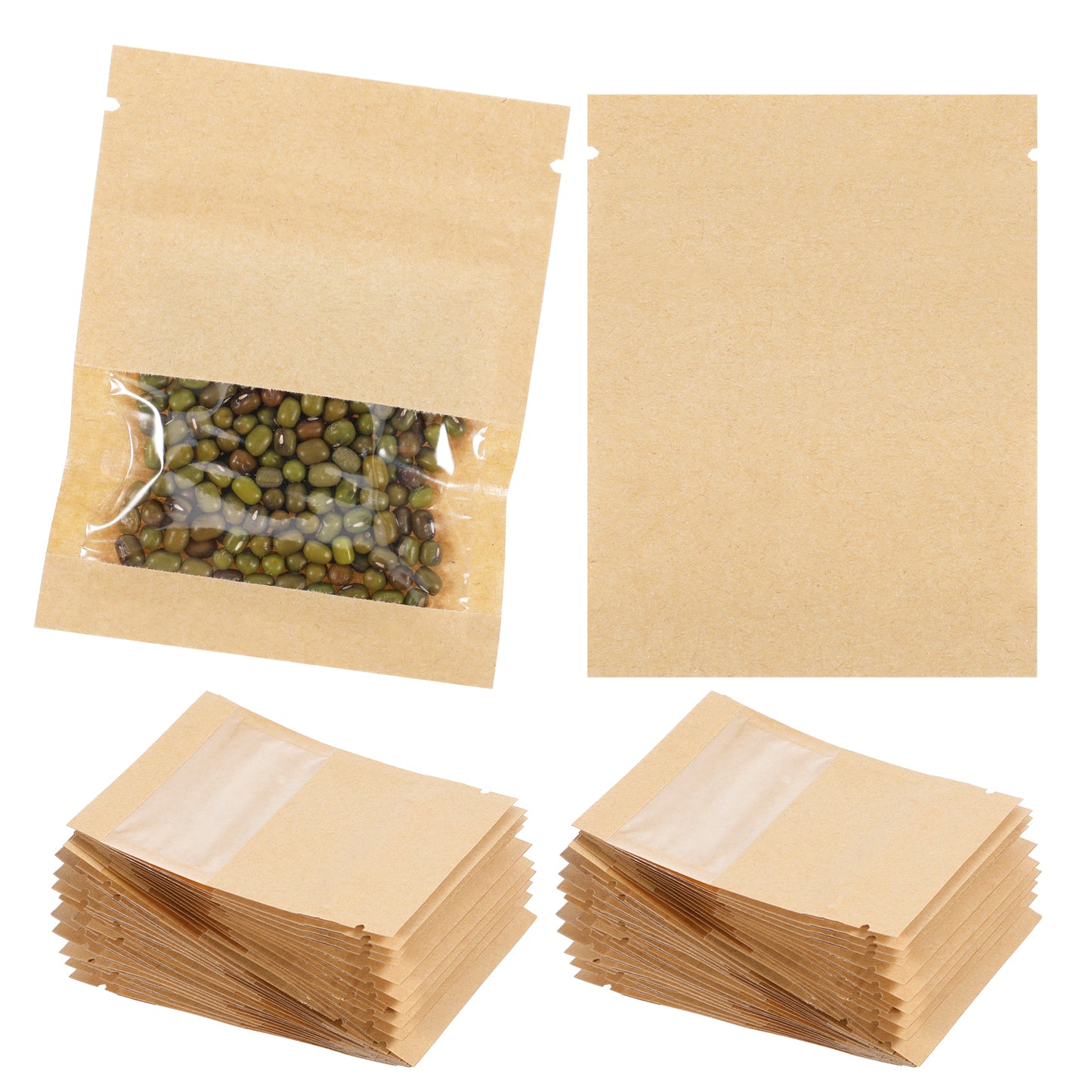 100 Pcs Small Resealable Seed Envelopes Mini Zip Lock Kraft Bags Sealable Coffee Sample Bags Window Food Storage Bag Brown Kraft Paper Packet for Seed Flower Vegetable Plants Garden Storage Packaging