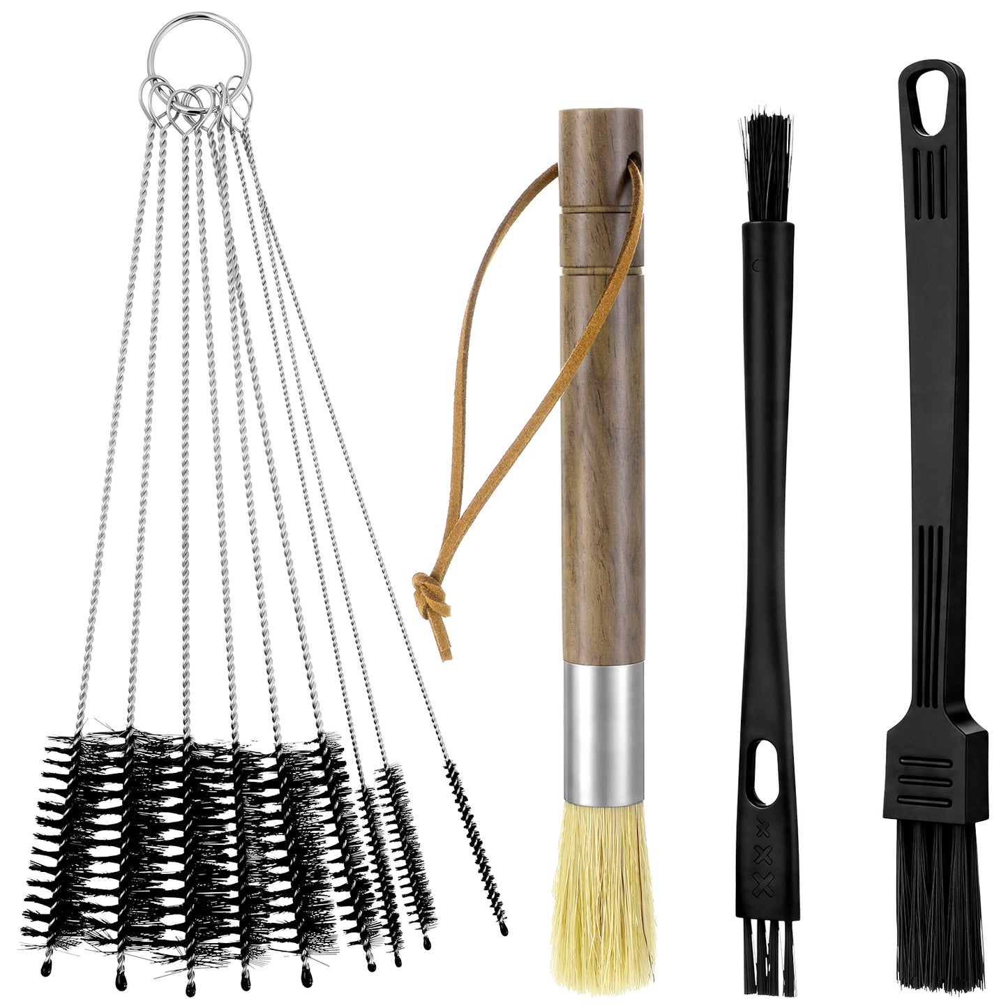 ElevateTech 13Pcs Coffee Brush Set Professional Espresso Brush Kit barista tools Walnut Wood Handle Coffee Machine Group HeadBrush for Home Kitchen