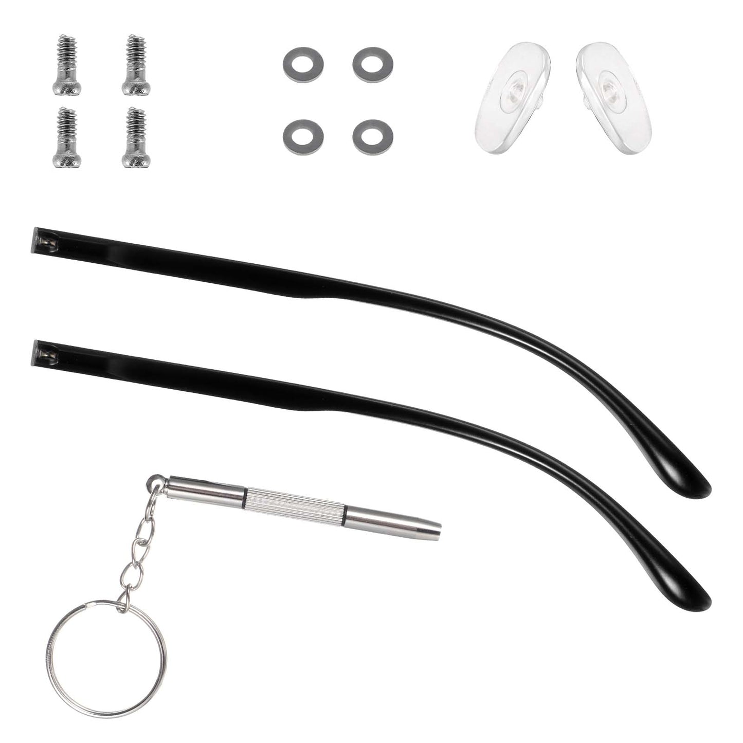 1 Pair Glasses Replacement Temple Universal Glasses Repair Kit Black Eyeglasses Arms Legs Eyeglasses Replacement Accessories DIY Temples With Screws Washers Screwdrivers Nose Pads for Glass Sunglasses