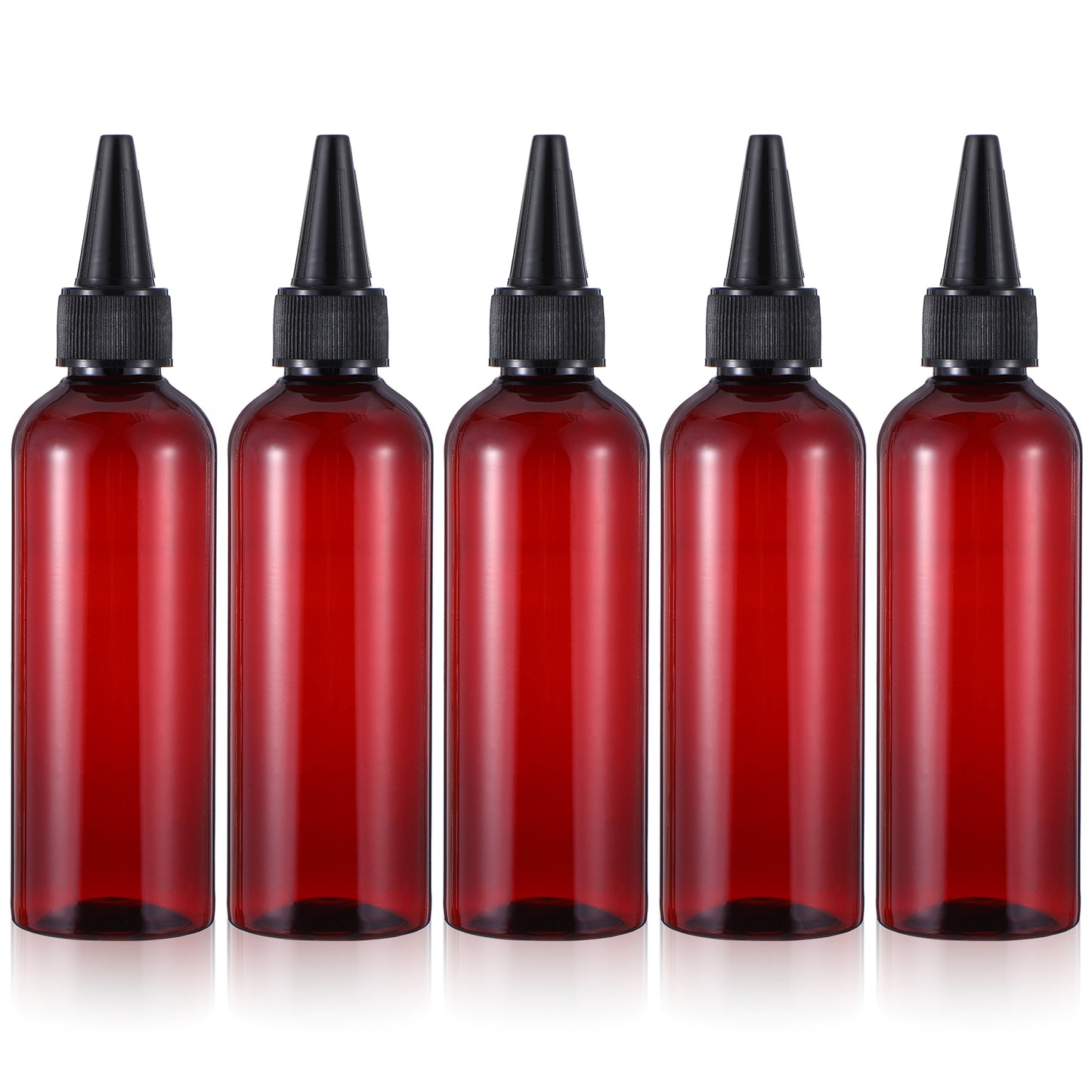 Wanmu 5Pcs Hair Color Applicator Bottles, Refillable Squeeze Bottle, Amber Empty Plastic Twist Top Cap Bottles, Empty Hair Oil Applicator for Liquid Hair Oil Shampoo Lotion