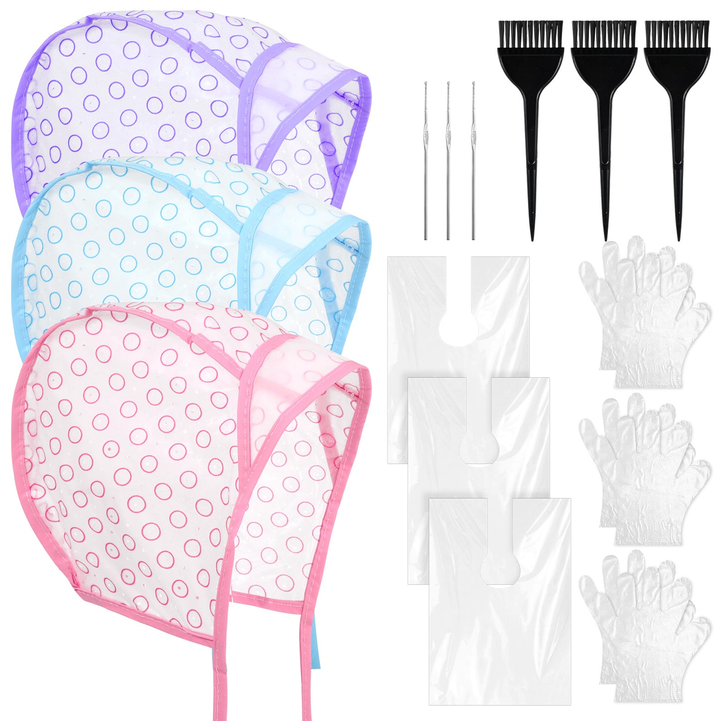 15Pcs Highlight Cap Sets, Highlighting Caps for Hair, Dye Bleach Cap With Hole And Hook, Dye Kit for Hair Frosting, Highlighting, Home Use Salon Tools for Hairs Bleaching Coloring Dying