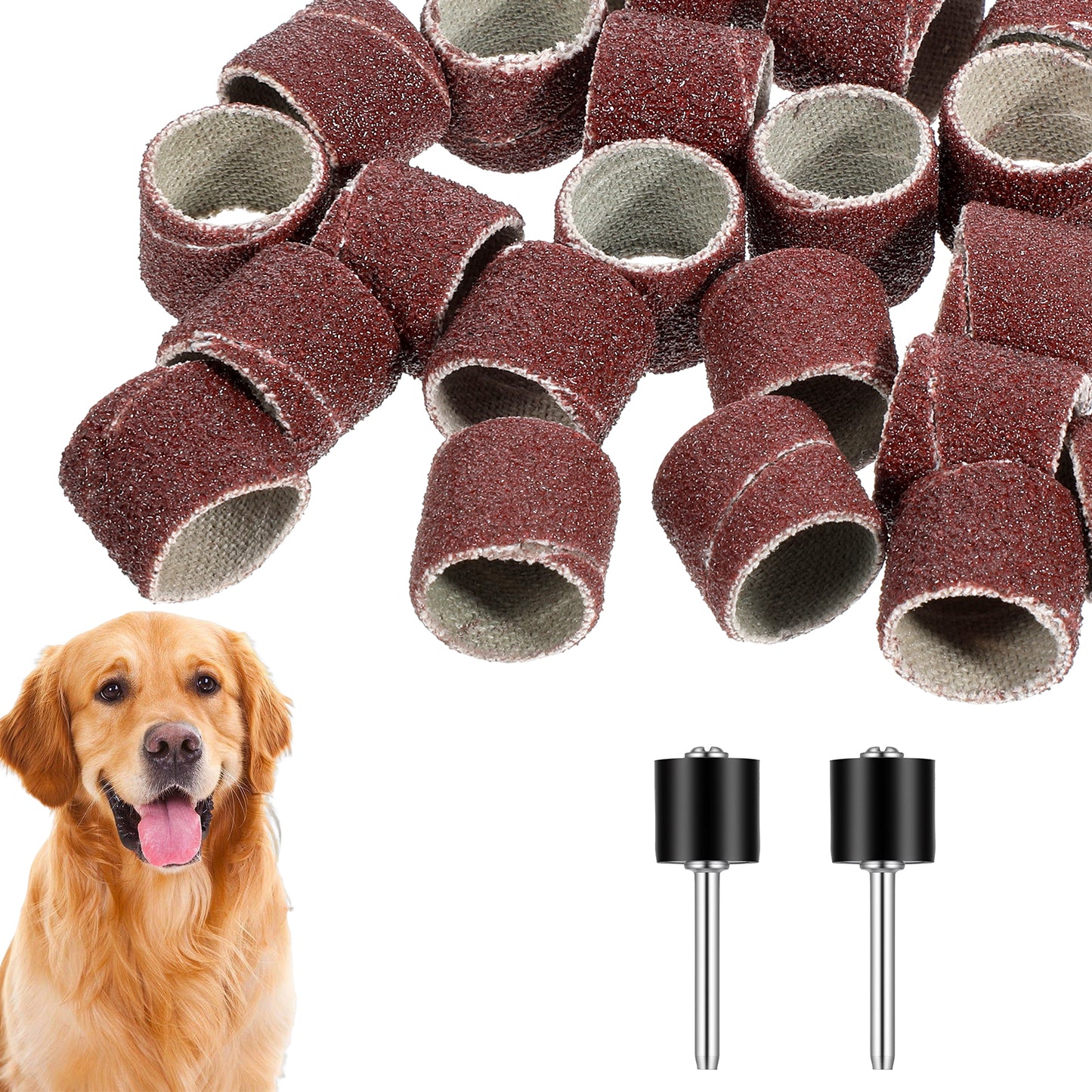Wanmu 62Pcs Pet Nail Grinder Replacement Kit with Grit Sanding Bands, Dog Grinding Drums Nail Smoother Sanding Drum Set for Dogs Claw Care Grooming Supplies (80#/120#)
