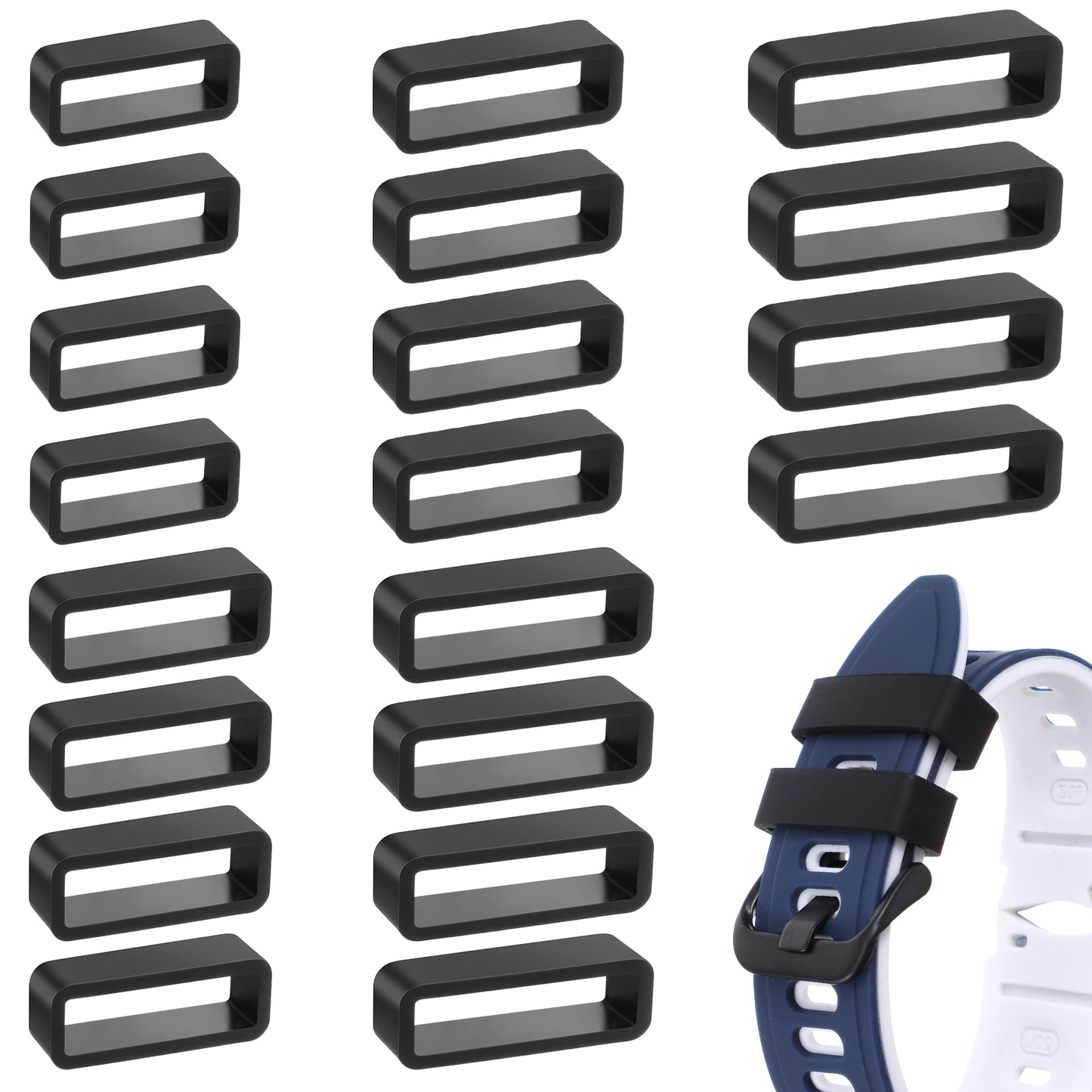 20Pcs Watch Band Keepers, 14/16/18/20/22mm Silicone Watch Strap Retainer Holder Loop Watchband Replacement Watches Band Fastener Rings for Smart Sport Watchers Clasp Ring Accessories (Black)