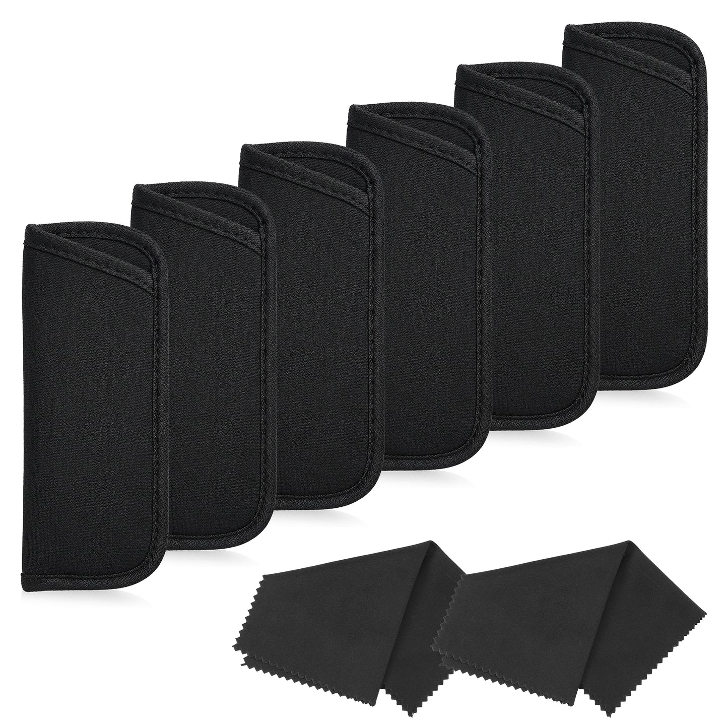 QFGasre 6pcs Eyeglass Cases Slip in Eyeglasses Cases Sunglasses Pouch Soft Eyeglasses Bag Eyewear Storage Pouch Soft Spectacle Sleeve Holder with Cleaning Cloth Protective for Travel Sunglasses Black