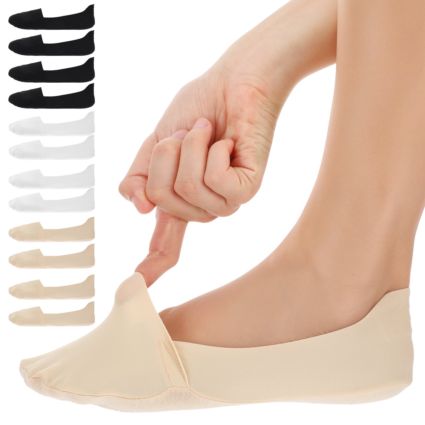 Wanmu 6 Pairs No Show Socks for Women, Invisible Non Slip Nylon Footies Socks, Thin Silky Low Liner Sock for Flats, Loafers(White, Black, Skin)