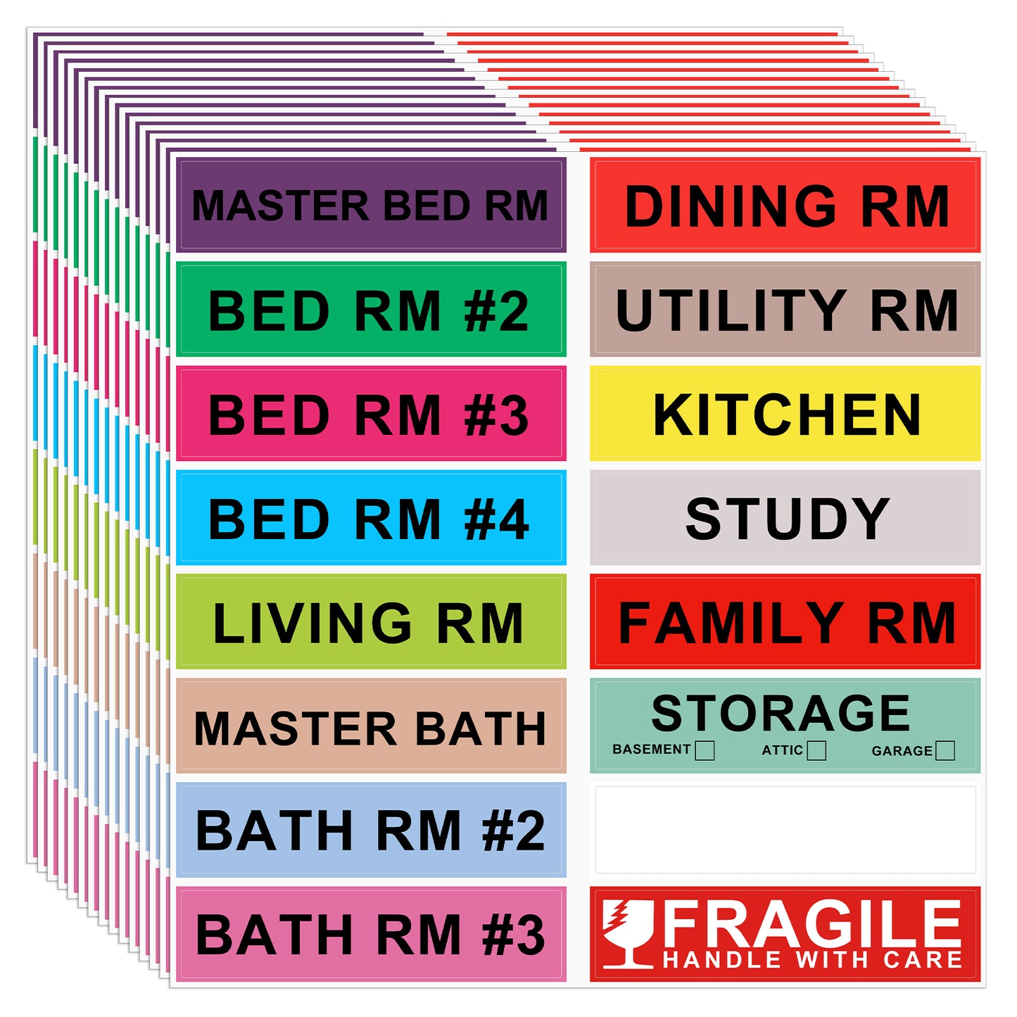Dimeho 240Pcs Home Moving Labels, Large Removable Packing Box Labels Different Color Coding Home Moving Stickers for Boxes, Fragile Sticker, Writable Blank Label Moving Supplies (4.5 x1 Inch)