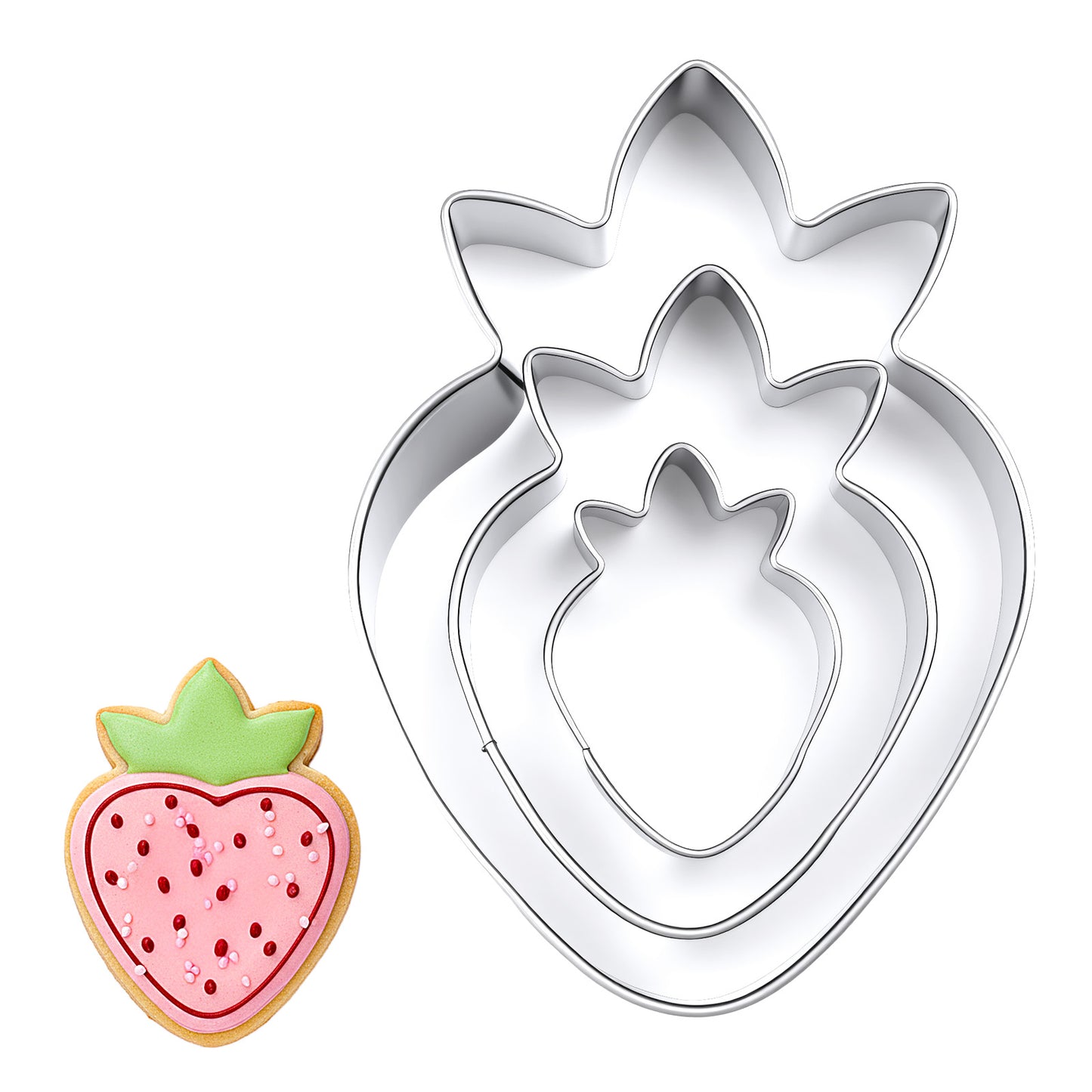 Sibba Strawberry Cookie Cutter Set 3 Sizes Metal Fruit Sandwich Fondant Cookie Cutters, Stainless Steel Biscuit Cutter Molds Cake Mold, Christmas Cookies Baking Tool for Sugar Craft Candy Making