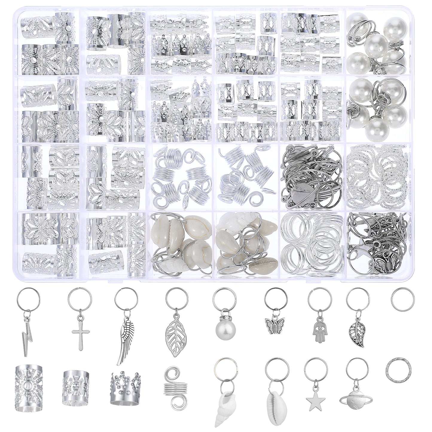 230Pcs Gold Hair Jewelry for Braids Loc Jewelry for Hair Dreadlock Metal Gold Braids Rings Cuffs Clips Adjustable Cuffs Braiding for Dreadlock Accessories Clips Rings Extensions Decorations(Silver)