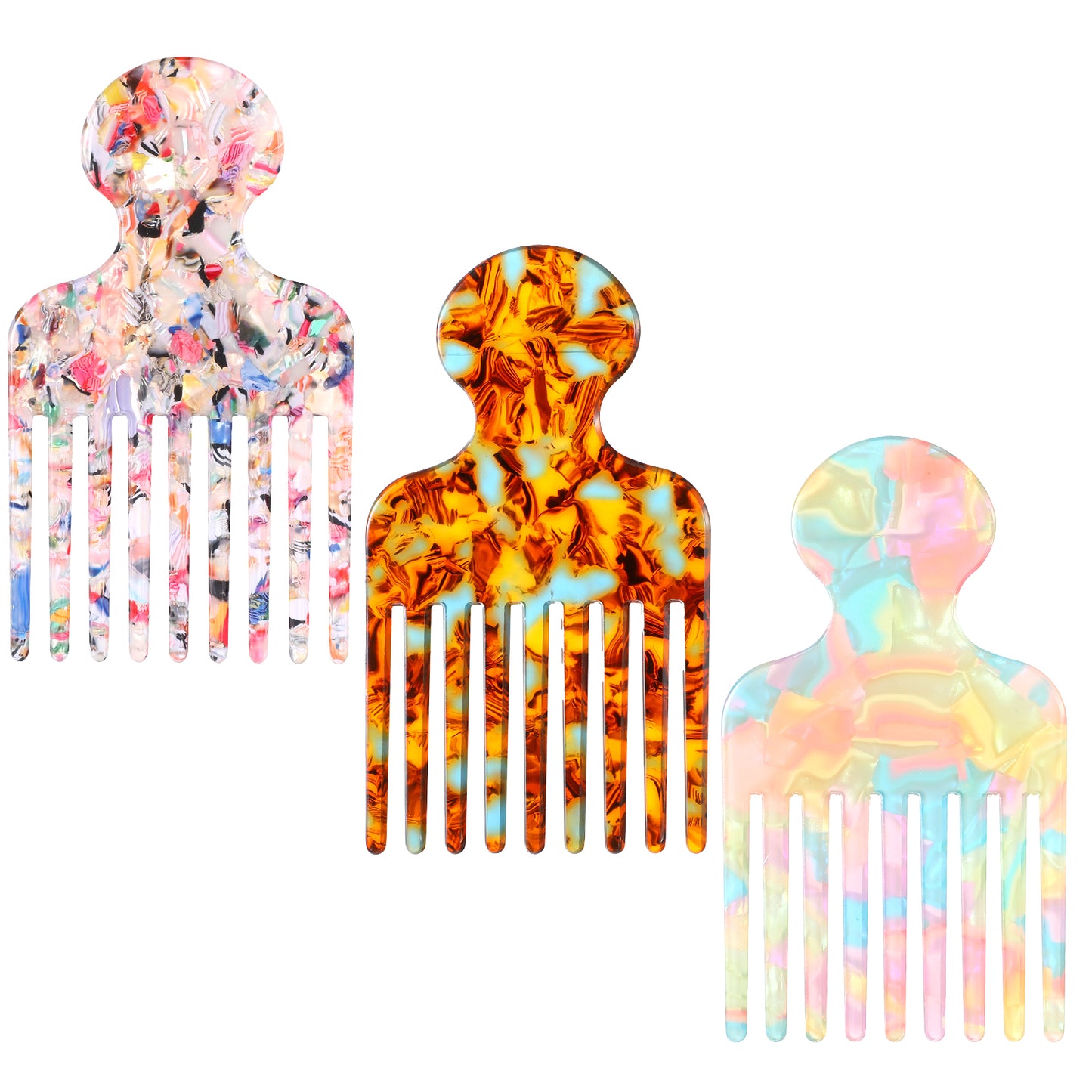 Wide Tooth Comb 3pcs Hair Pick Comb Curly Hair Detangling Lifting Combs Smooth 4.72 Inch Plastic Long Tooth Afro Hairs Combs for Women Men Hairs Styling Tool Barber Supplies Reducing Knots