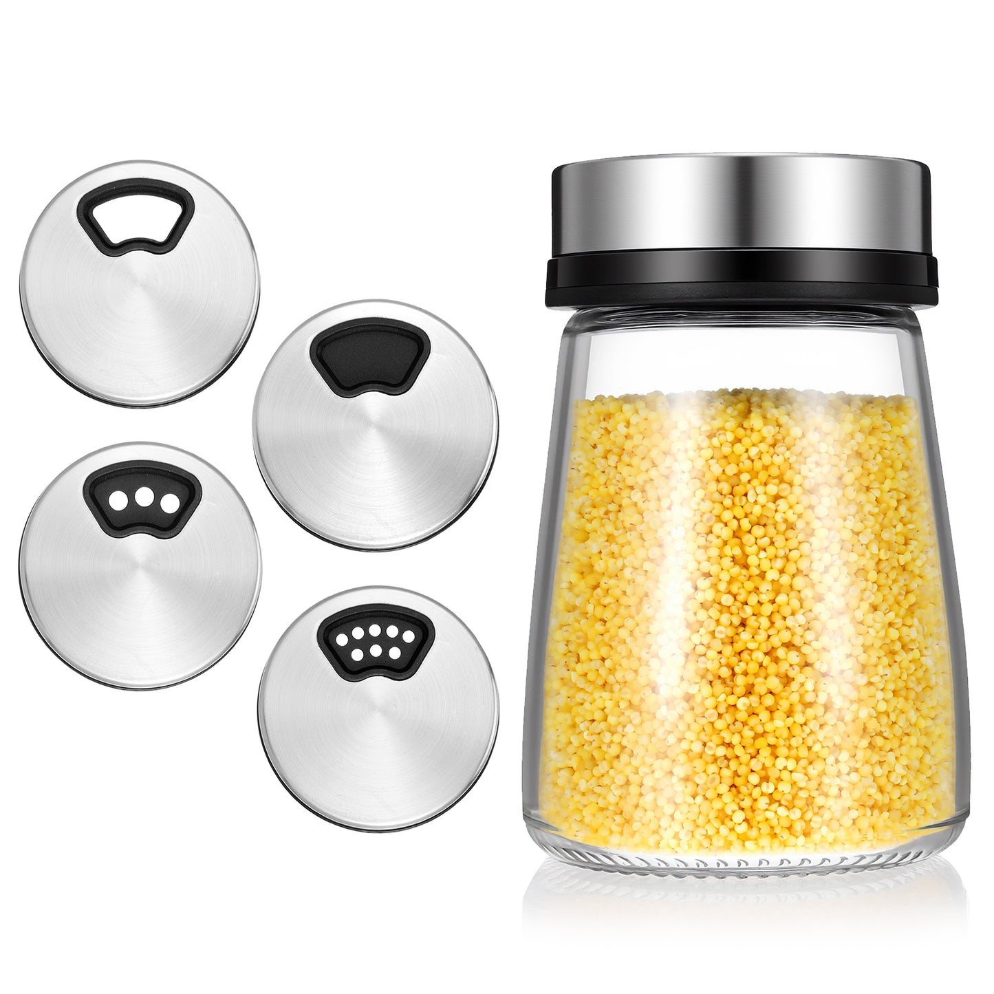 Wanmu Salt Shaker for Kitchen, 6.3oz/180ml Glass Pepper Shaker Jars Bottles with Adjustable Pour Holes, Spice Dispenser Container for Home, Restaurant, Camping, Farmhouse Accessories